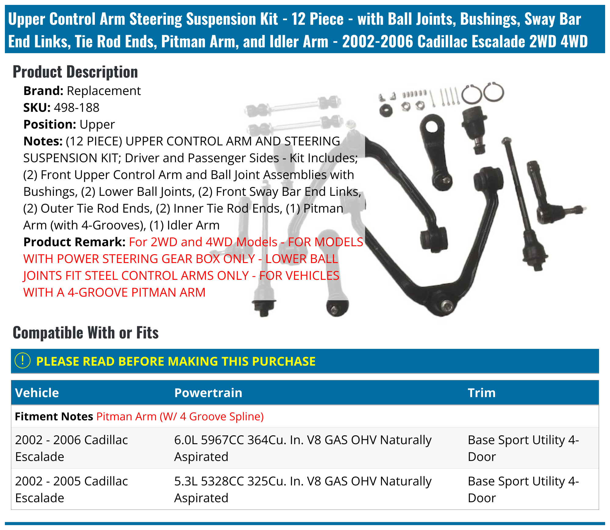 20022006 Cadillac Escalade Control Arm Replacement 498188 Upper