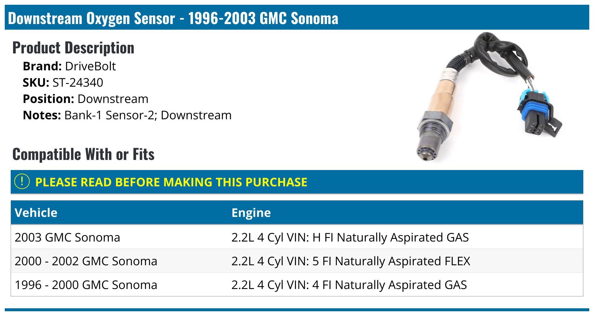 Autodayplus Upstream/Downstream O2 Oxygen Sensor For 1998-2001 GMC Sonoma 2.2L/4.3L