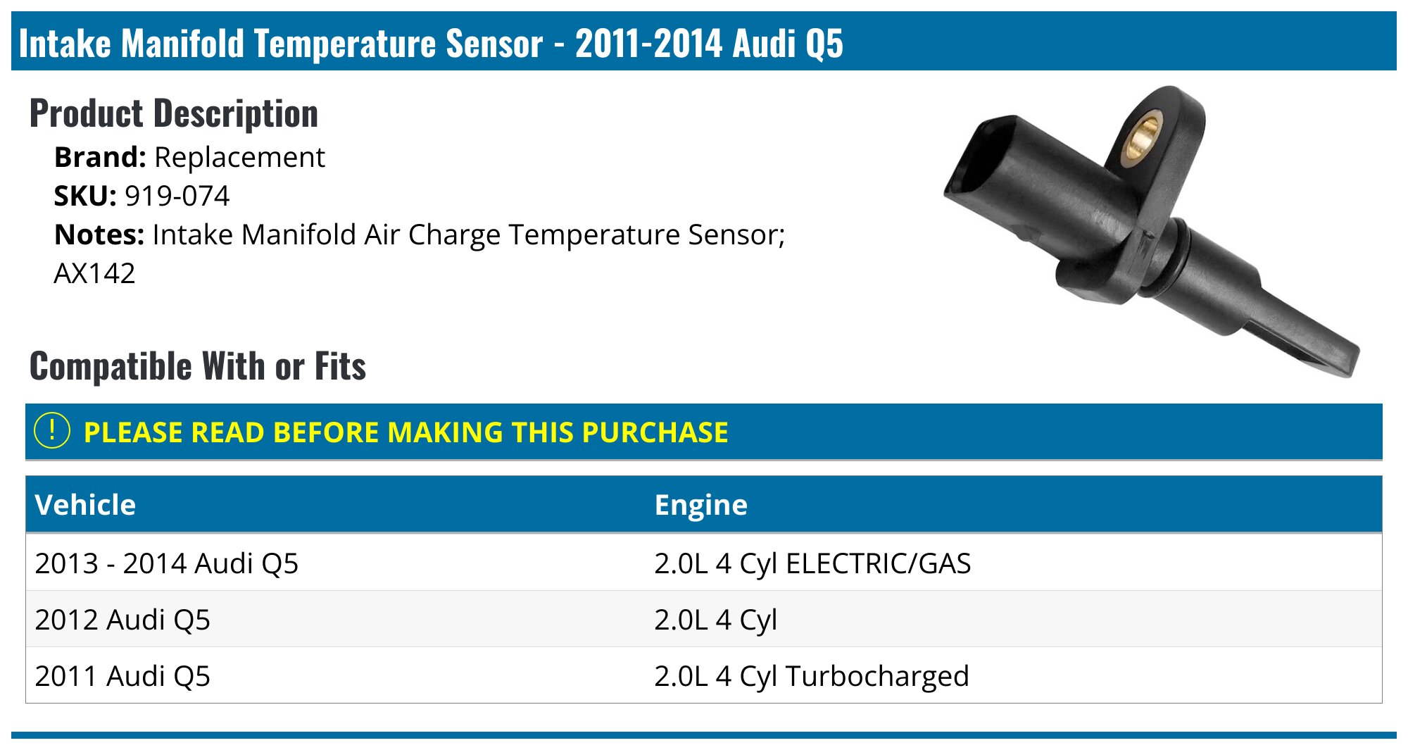 4R8Z12A697A | Ford Intake Air/Charge Air Cooler Temperature (IAT/CACT
