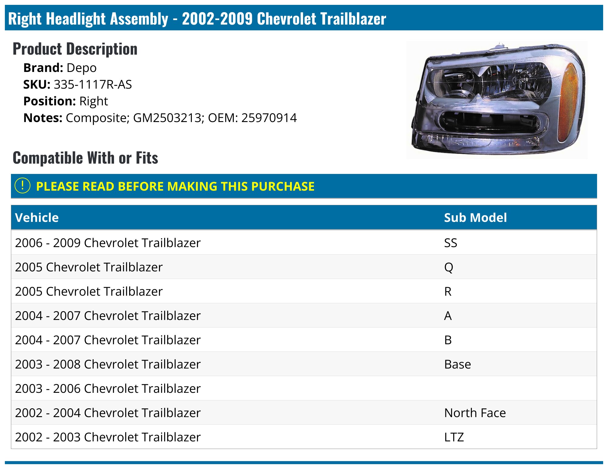 Pair Black Housing Headlights For 2002-2009 Chevy TrailBlazer – Halogen Clear Lens