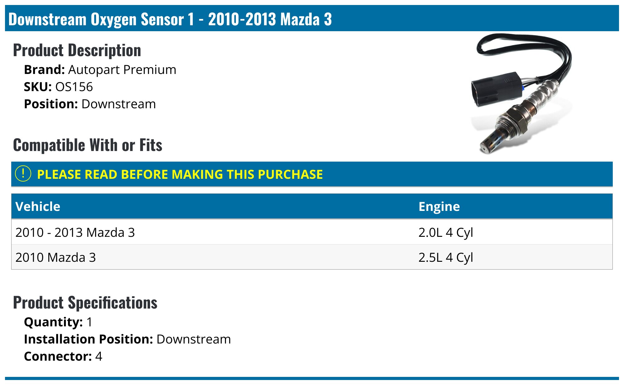 Genuine Oxygen Lambda Sensor 3 2006-2010 1.6 (103 bhp) Petrol