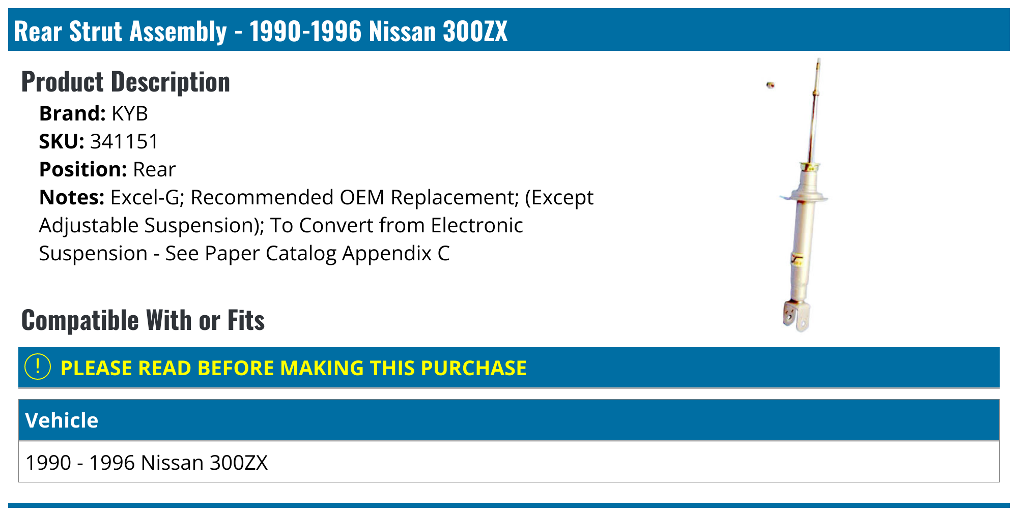1990-1996 Nissan 300ZX Strut Assembly - KYB 341151 - Rear