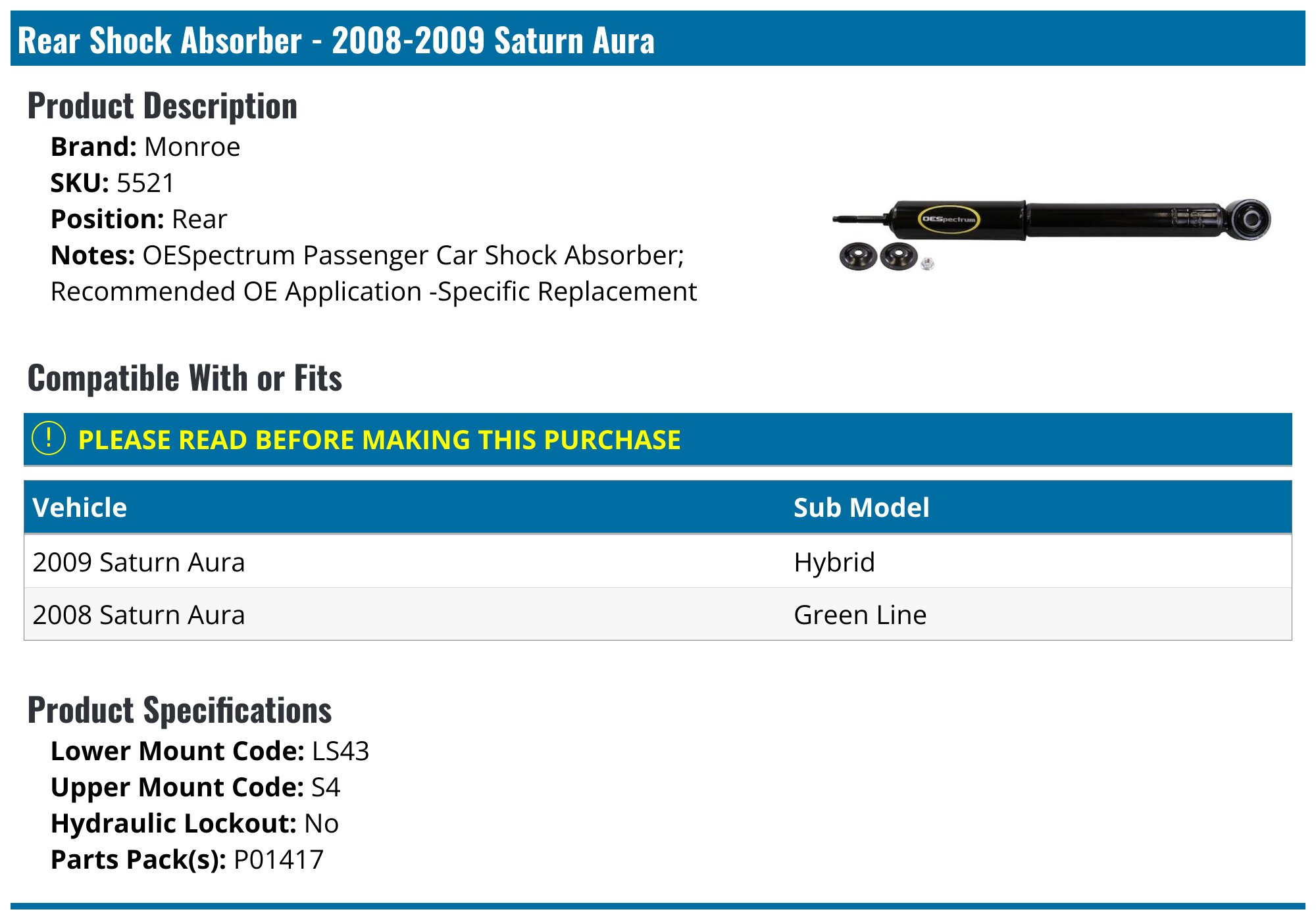 Monroe C1501 OESpectrum Shock Absorber : Buy Online At Best Price In KSA - Souq Is Now
