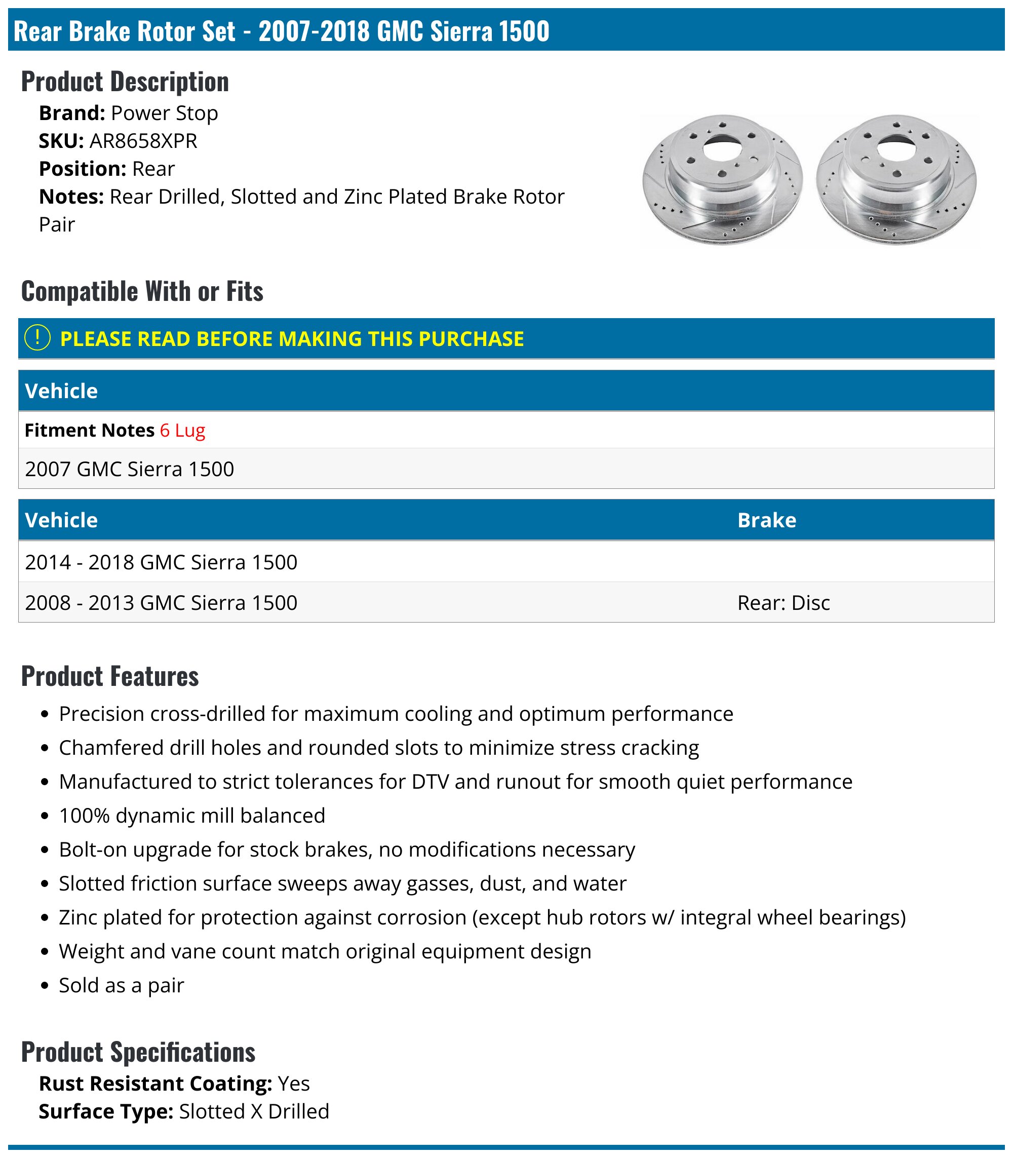 Power Stop AR8658XPR Rear Evolution Drilled & Slotted Rotor Pair