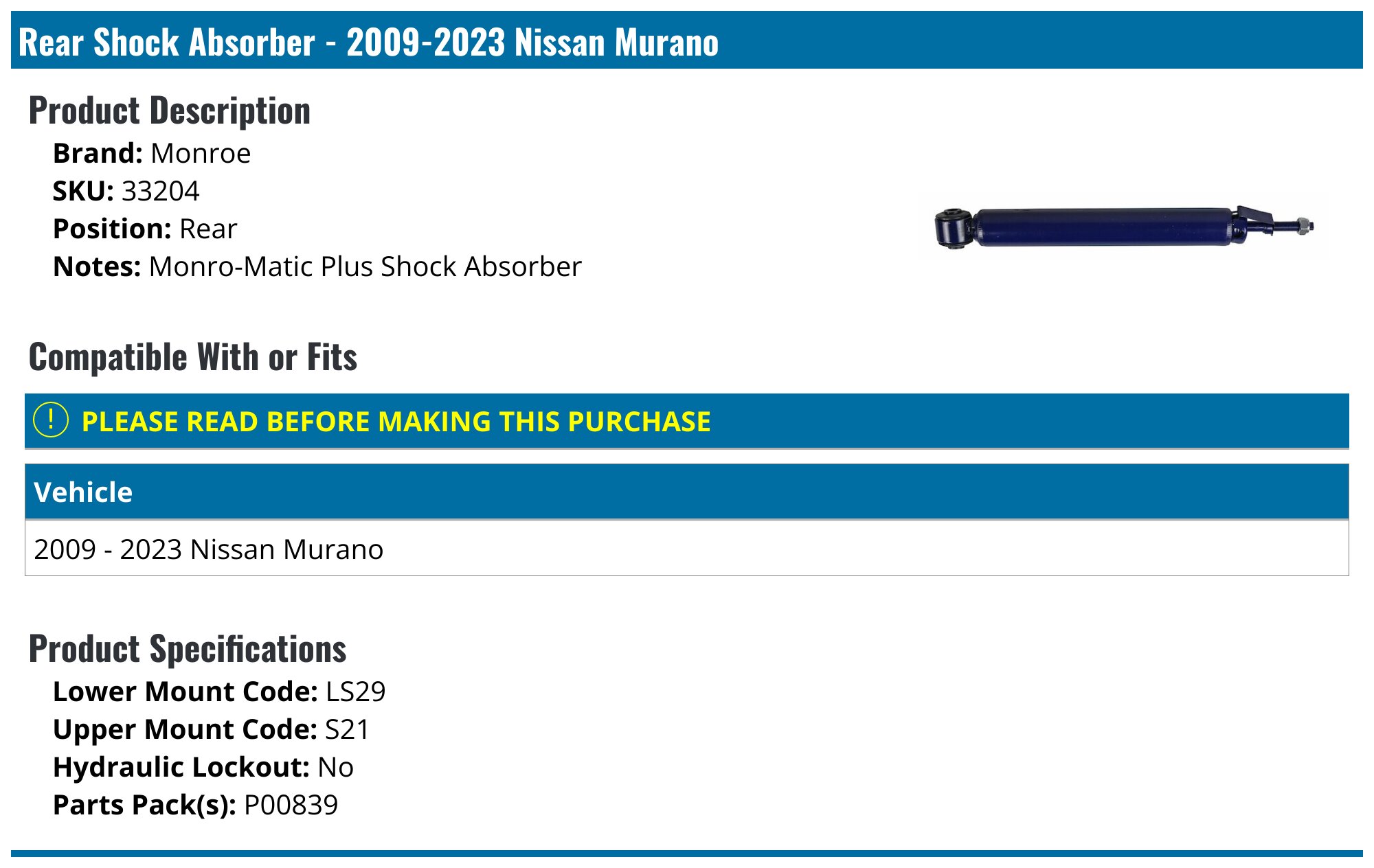 KYB Excel-G OEM Shocks Rear Pair for 2011-2013 Nissan Murano AWD FWD