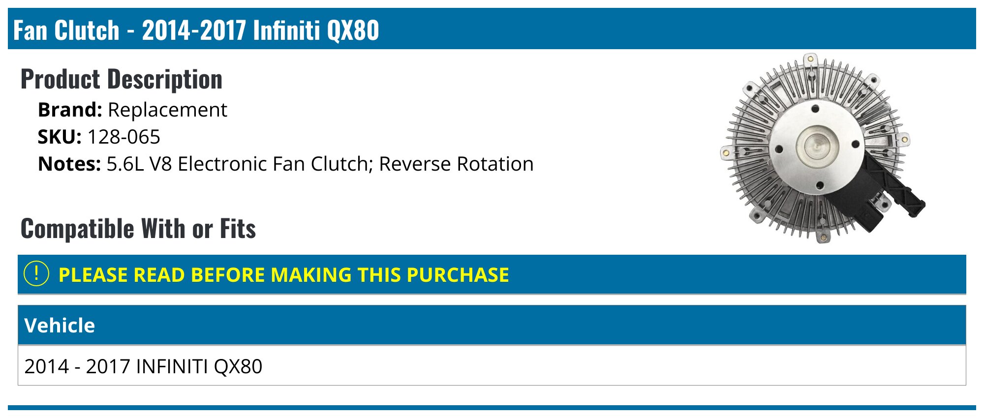 20142017 Infiniti QX80 Fan Clutch Replacement 128065