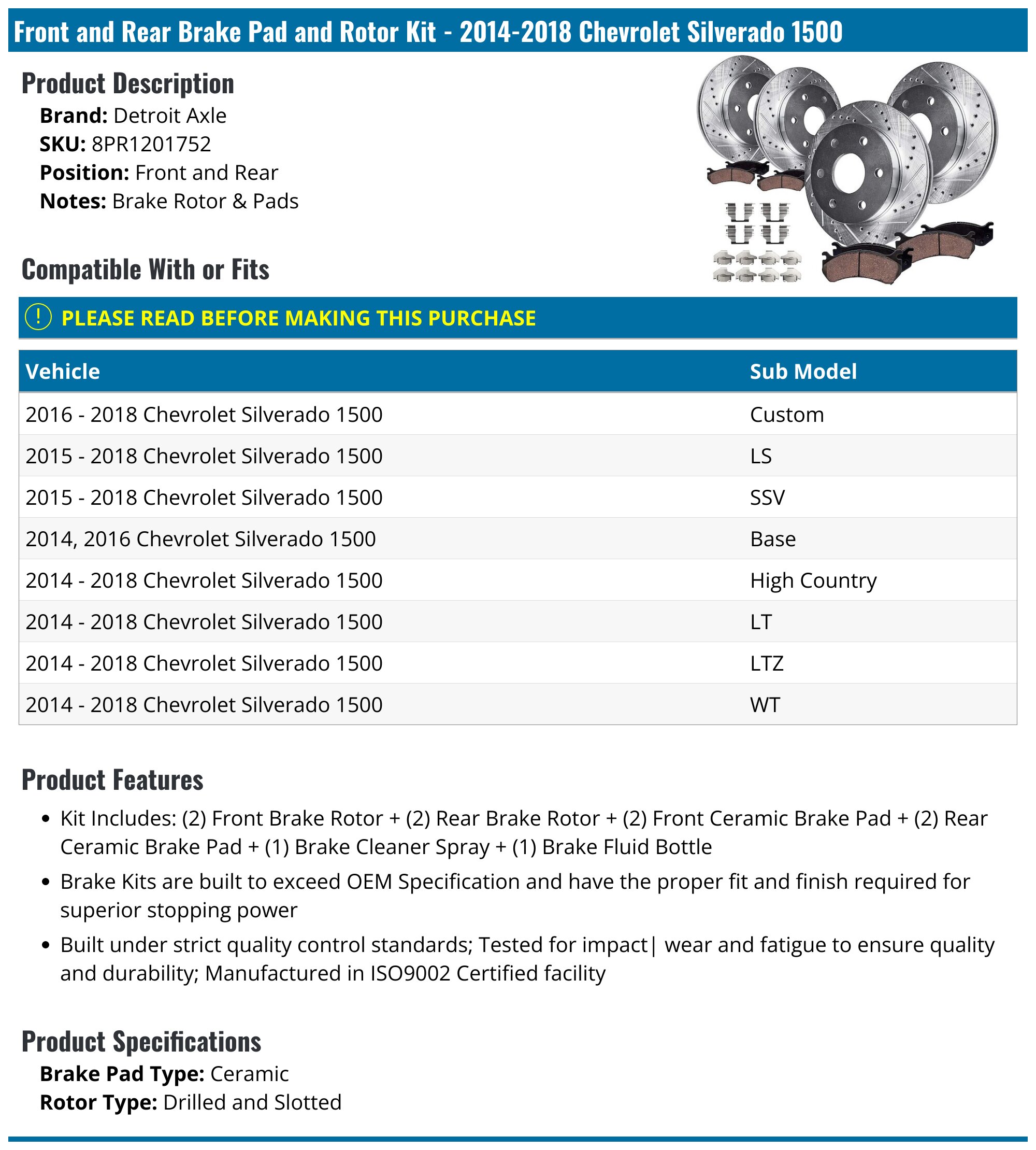 BRK031021180 - Front and Rear Brake Kit - Drilled & Slotted Zinc Coated Disc Brake Rotors, Ceramic Brakes Pads & Brake Caliper (Driver and Passenger Side BRK031021180 - Front and Rear Brake Kit - Drilled & Slotted Zinc Coated Disc Brake Rotors, Ceramic Brakes Pads & Brake Caliper (Driver and Passenger Side