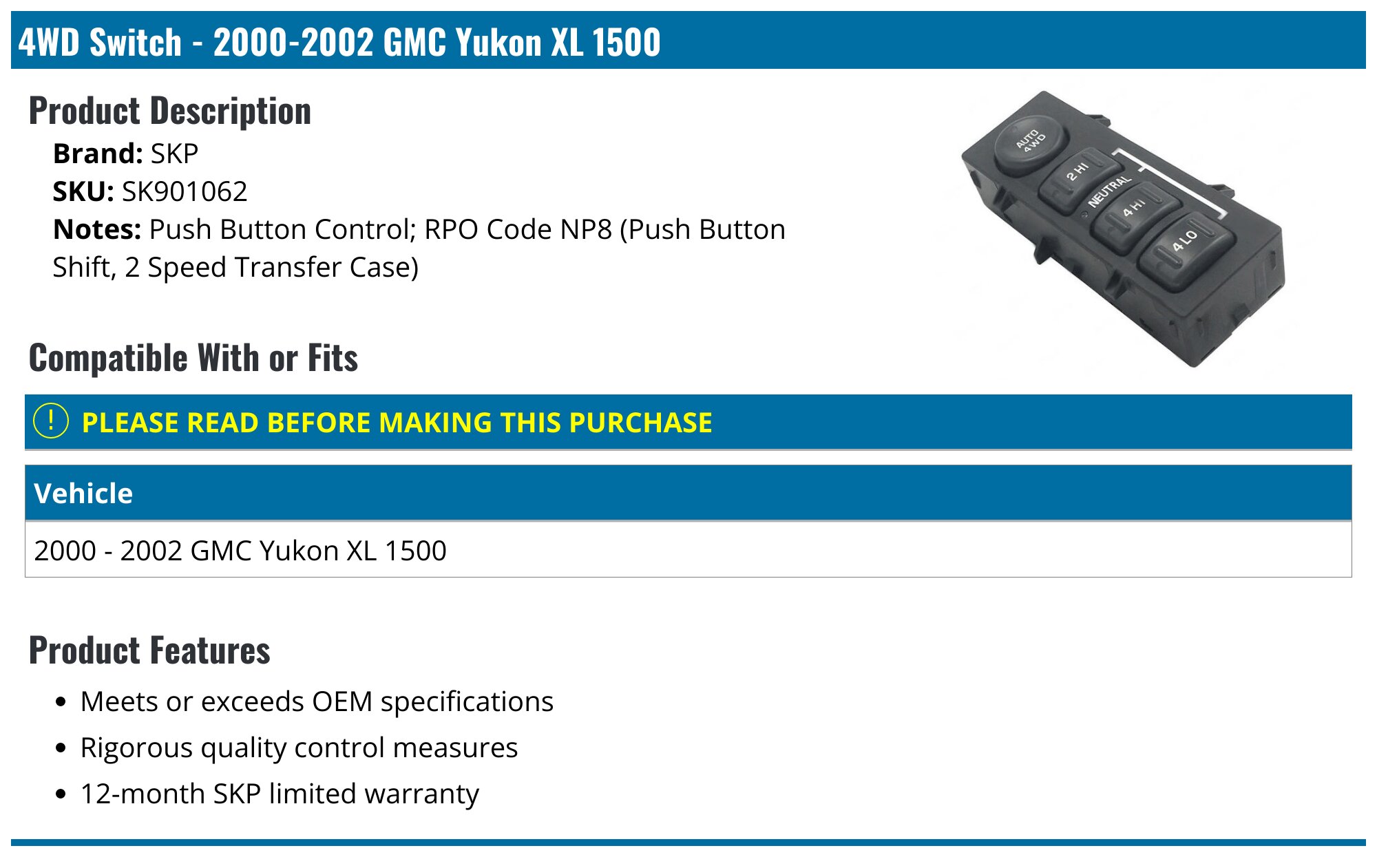 thumbnail image 2 of KeylessKing Replacement Key Fob For 2007-2010 GMC Yukon XL 1500/2500 (KK-2108) 2 of 3