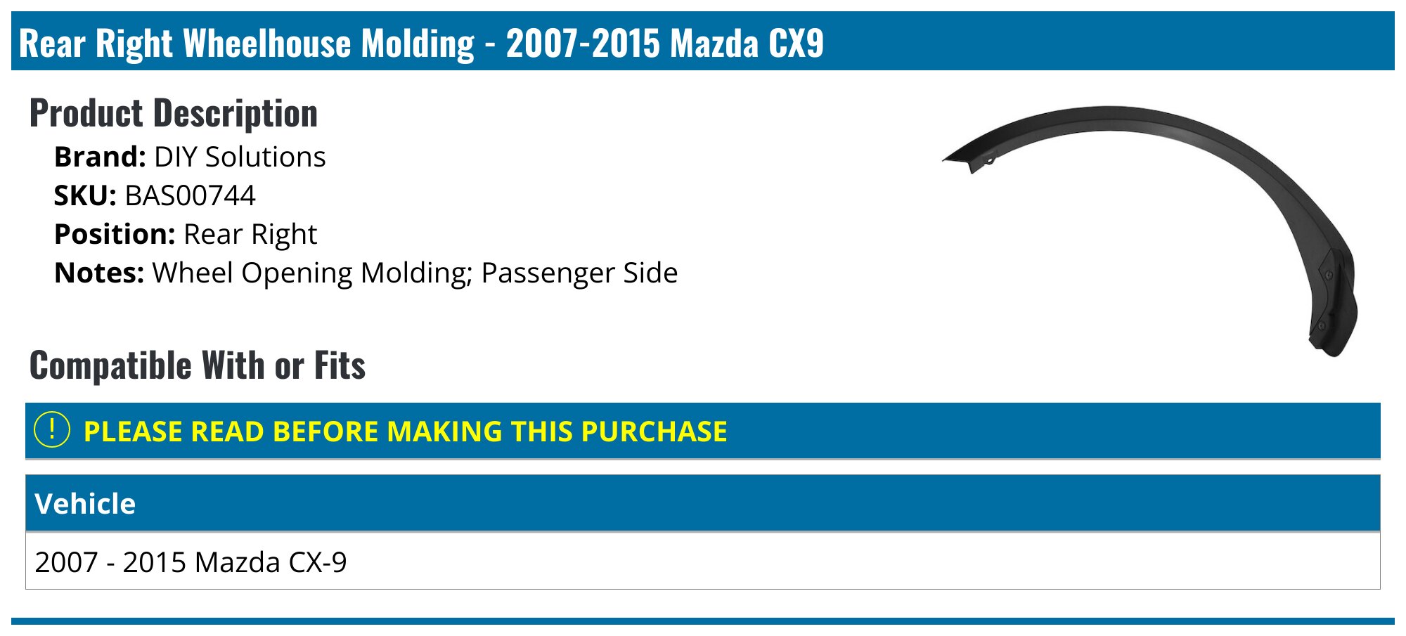 Mazda CX9 Wheelhouse Molding - Fender Moldings - Action Crash DIY