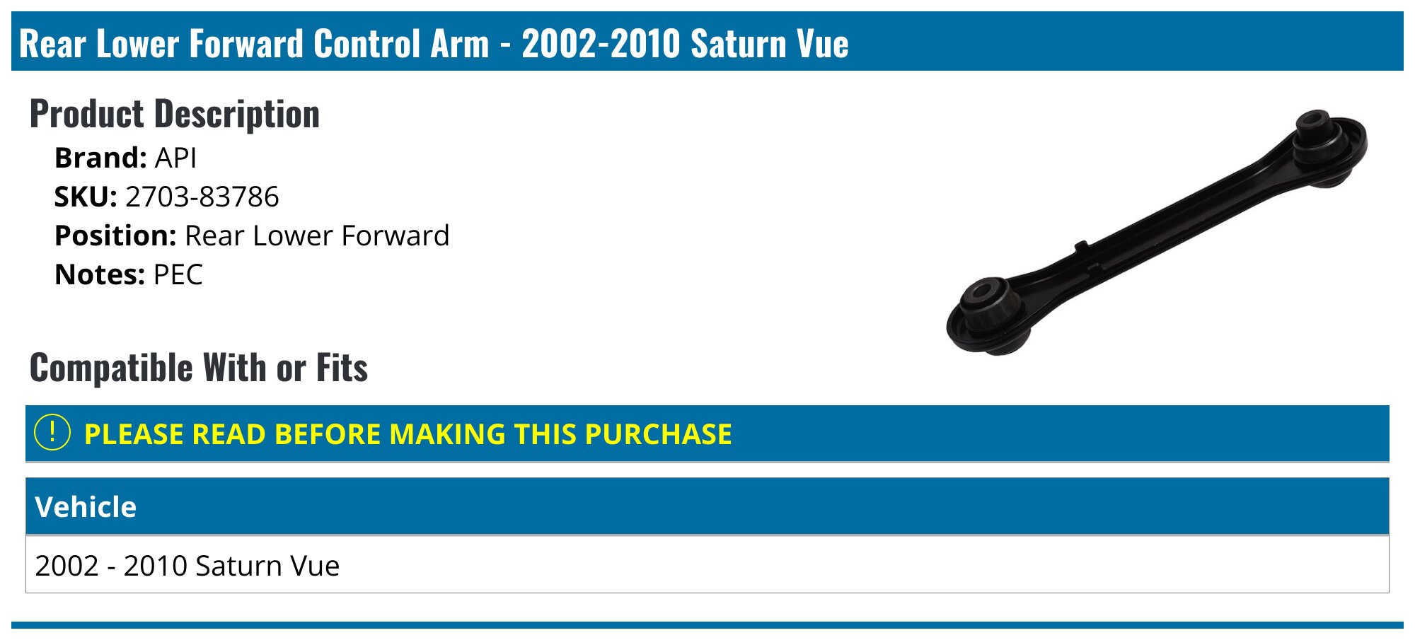 Rear Control Arms, Ball Joints & Assemblies for Saturn Vue