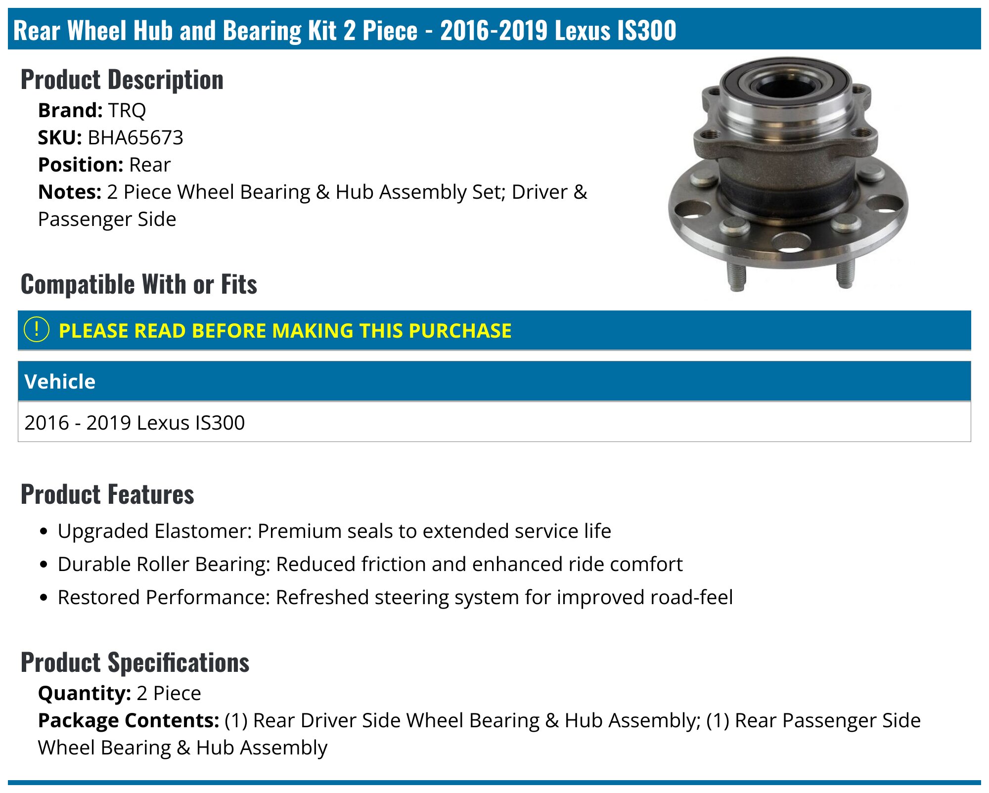 Front Wheel Hub And Bearing Set With Seal For 2001-2005 Lexus IS300 - DORMAN/WJB/APC