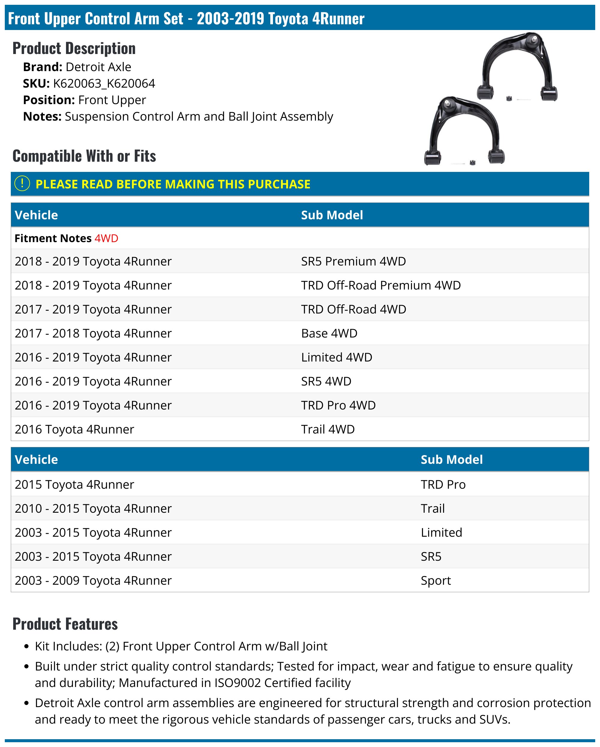 Las Mejores Ofertas En Suspensión Y Dirección Para 2007 Para Toyota 4Runner | EBay