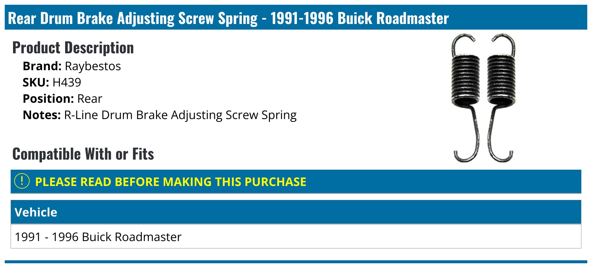 1991-1996 Buick Roadmaster Drum Brake Adjusting Screw Spring ...