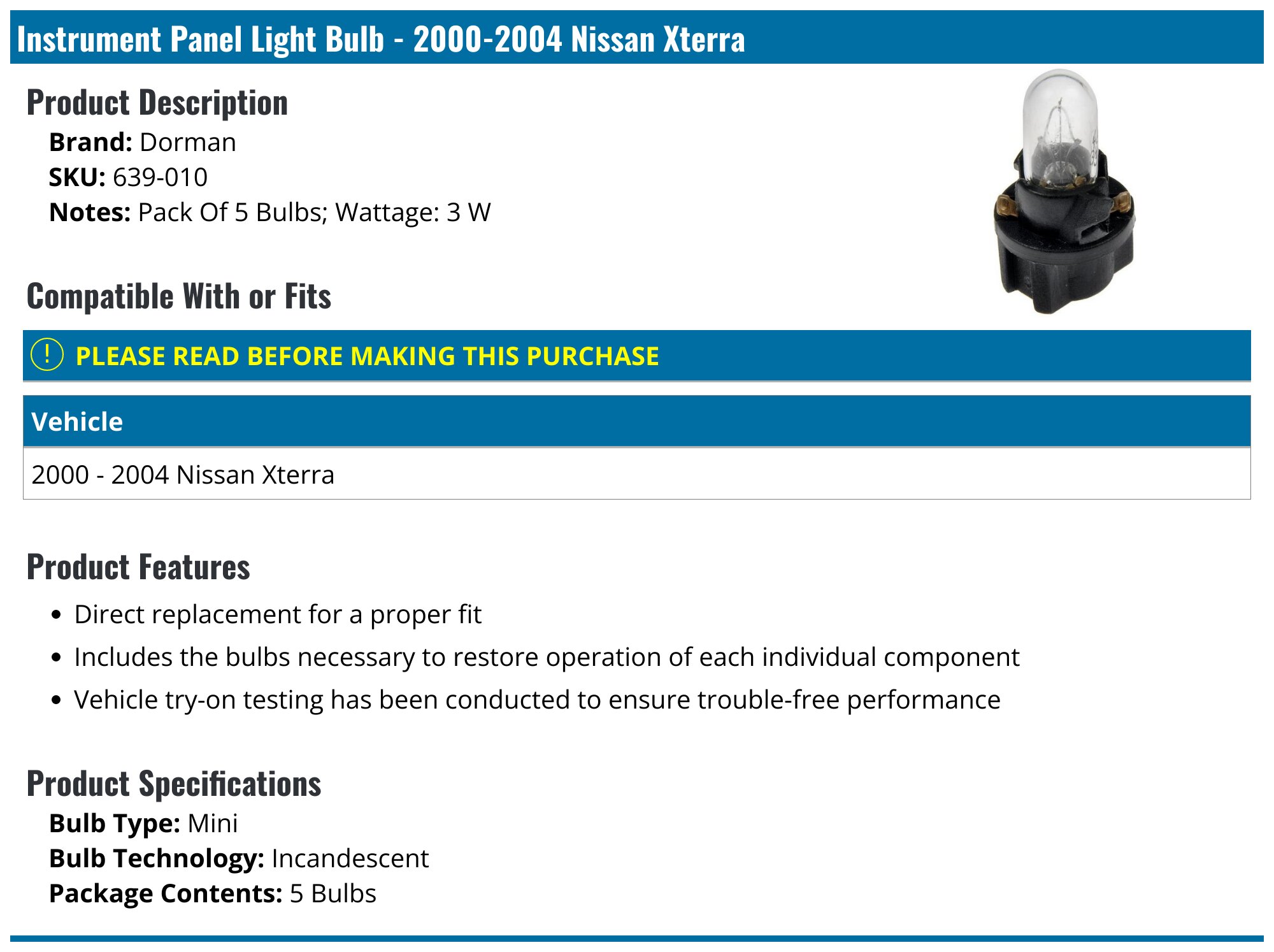 For 2002 2003 2004 Nissan Xterra SE Headlight Bulbs Incl. Pair DOT