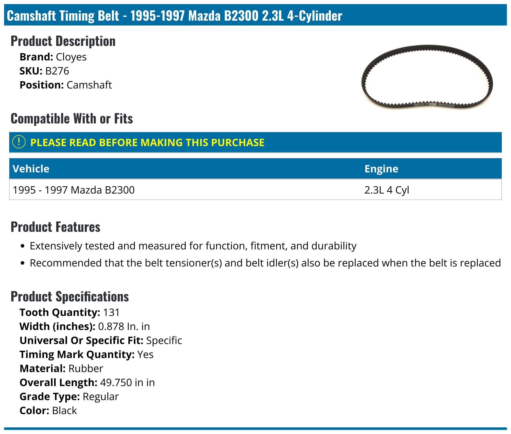 MOCA AUTOPARTS 6PK2105 Serpentine Belt fit 2001-2011 for Ford Ranger 2.3L & 2001-2009 for Mazda B2300 2.3L l4 GAS DOHC - Walmart Supplies MOCA AUTOPARTS 6PK2105 Serpentine Belt fit 2001-2011 for Ford Ranger 2.3L & 2001-2009 for Mazda B2300 2.3L l4 GAS DOHC - Walmart Supplies