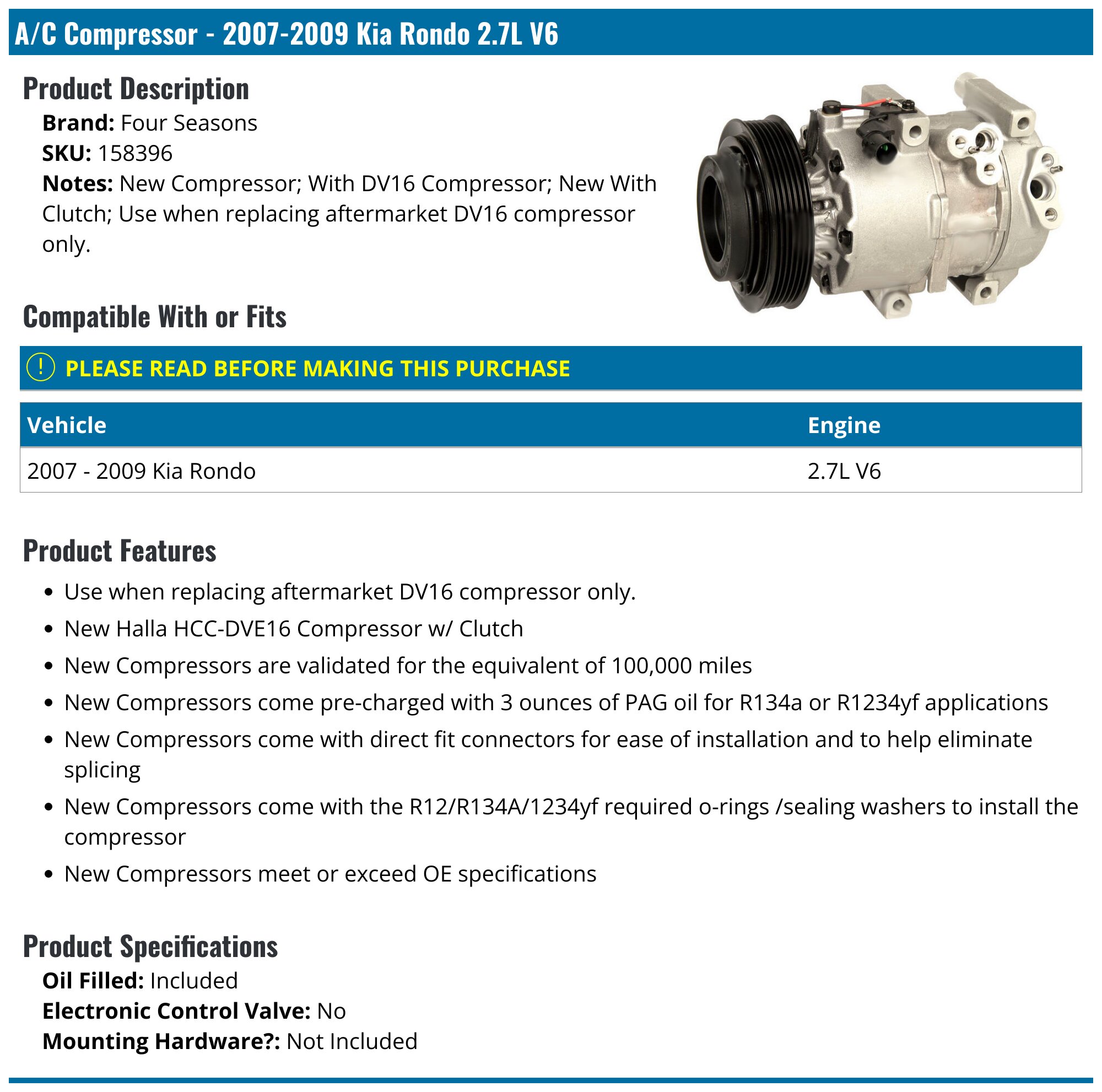 NEW A/C Compressor Clutch COIL for Kia Rondo 2007-2009 2.4 Liter 2.7