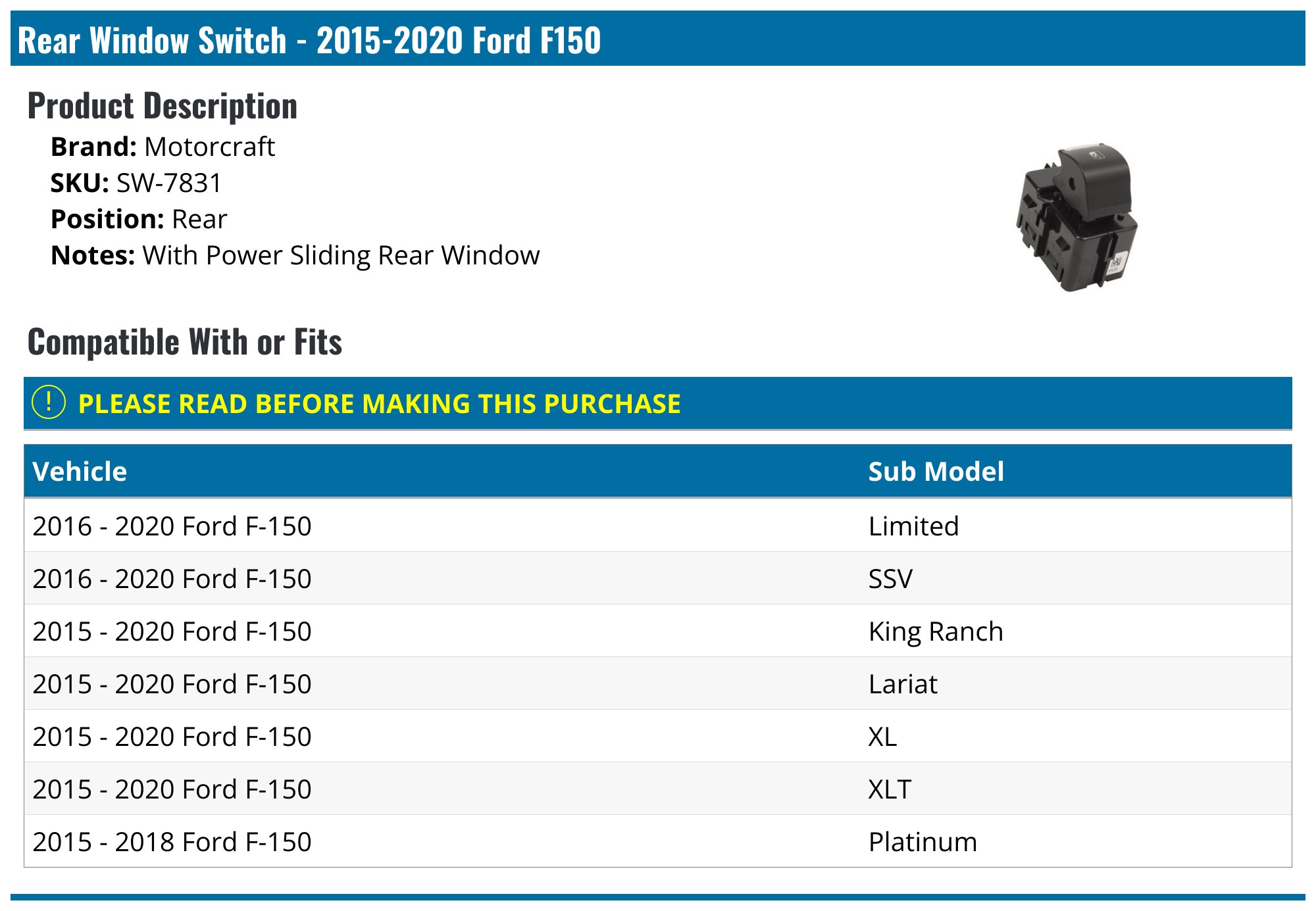 Motorcraft Sw7340 Switch-Window Control-Sing : Buy Online at Best Price in KSA - Souq is now