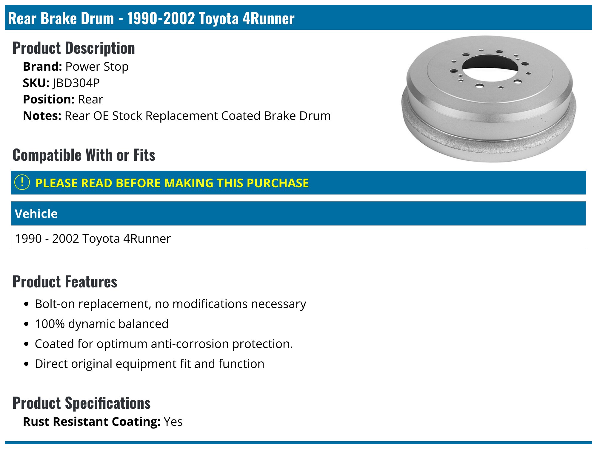 Power Stop 90-00 Toyota 4Runner Rear Autospecialty Drum Kit main image 1