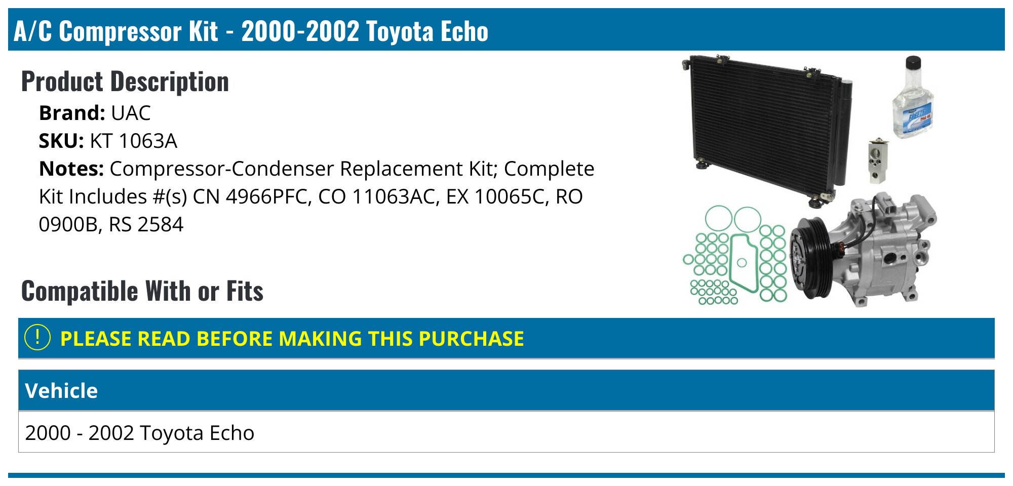 Toyota Echo AC Compressor - Air Conditioning - UAC Autopart