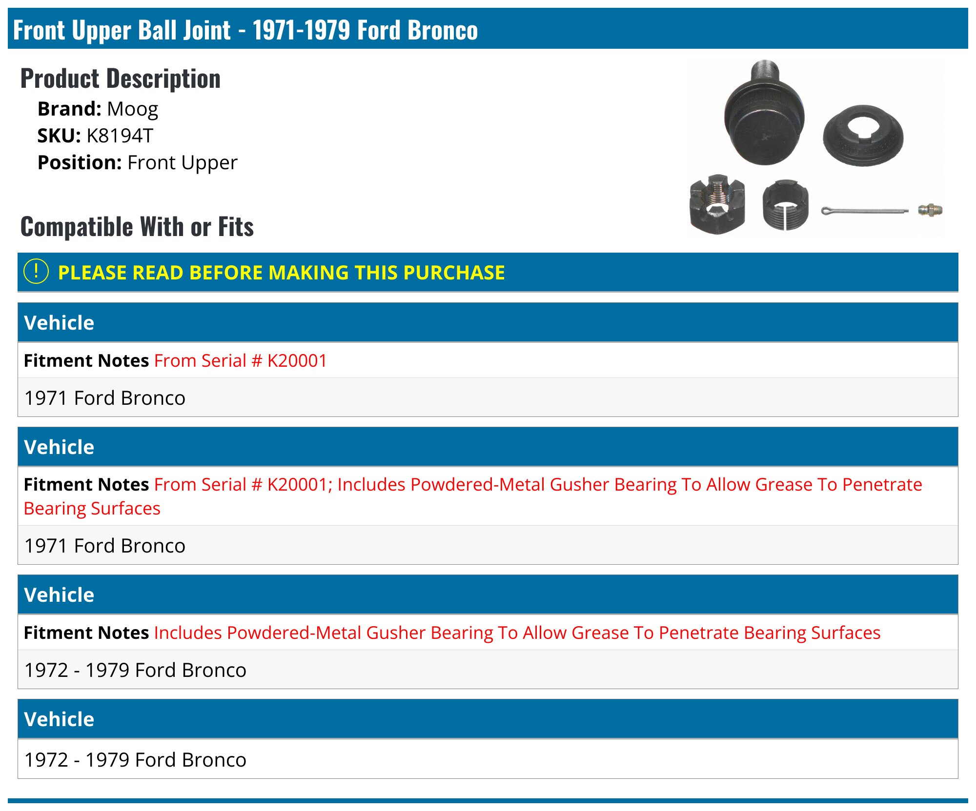 A-Premium 4Pcs Front Upper Lower Ball Joints Compatible with Ford F-150 F-250 Bronco