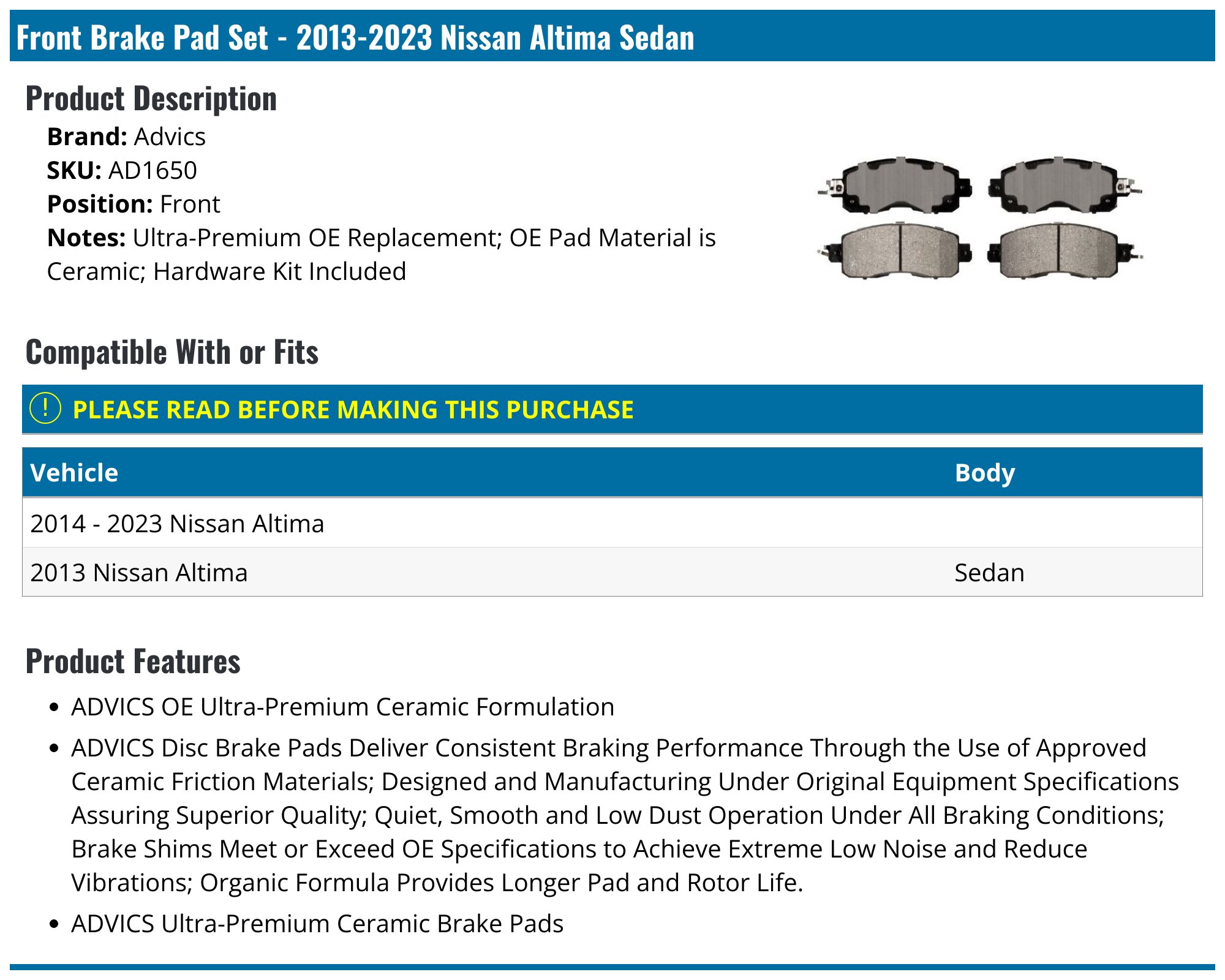 Genialith Front Drilled & Slotted Brake Rotors + Ceramic Pads Kit For Nissan Altima 2013-2023