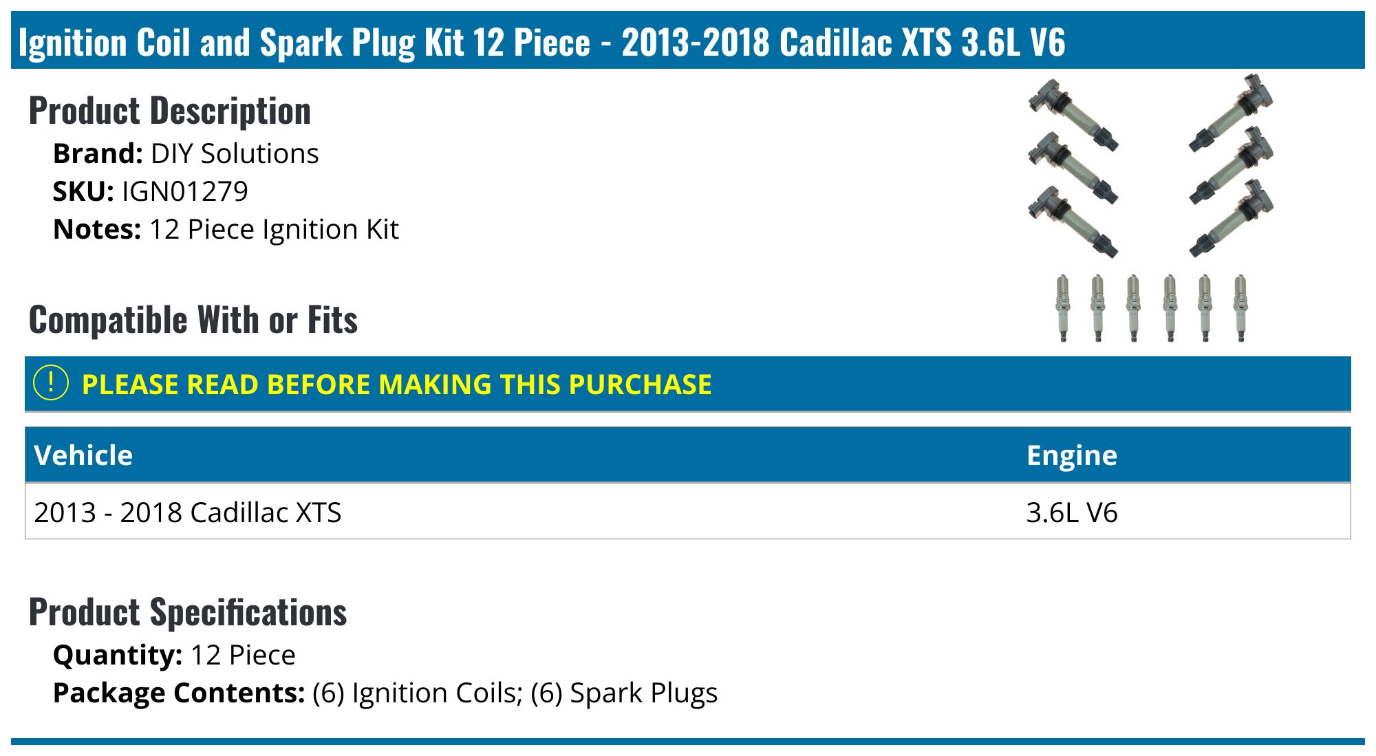 Dragon Fire High Performance 6pc Coil Power Pack Tune Up Set Kit for Buick Cadillac Chevy GMC CTS SRX XTS Camaro Equinox Impala Terrain V6 3.6L 3.0L c569dfx6