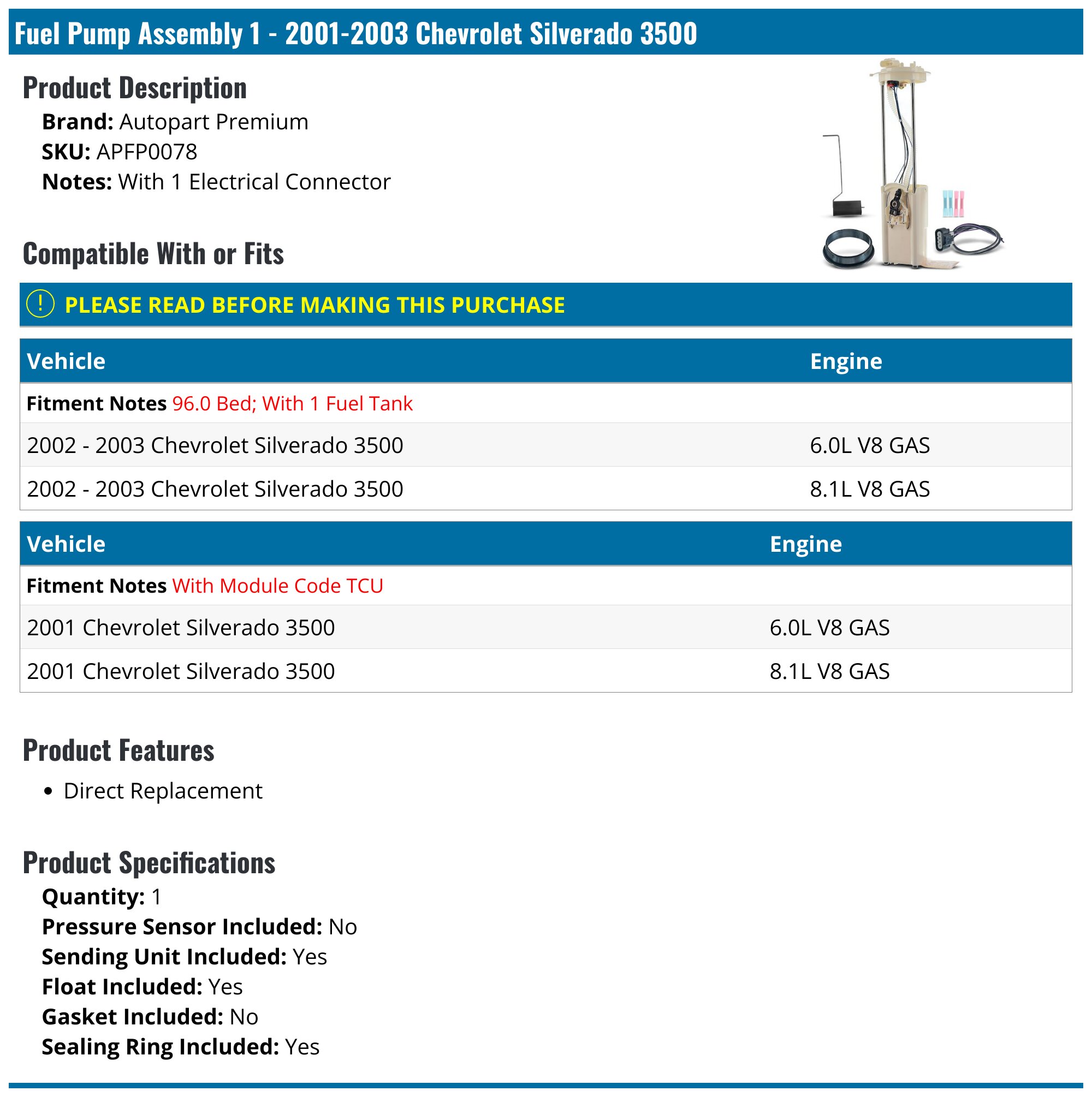 2001 Chevy Silverado Fuel Pump