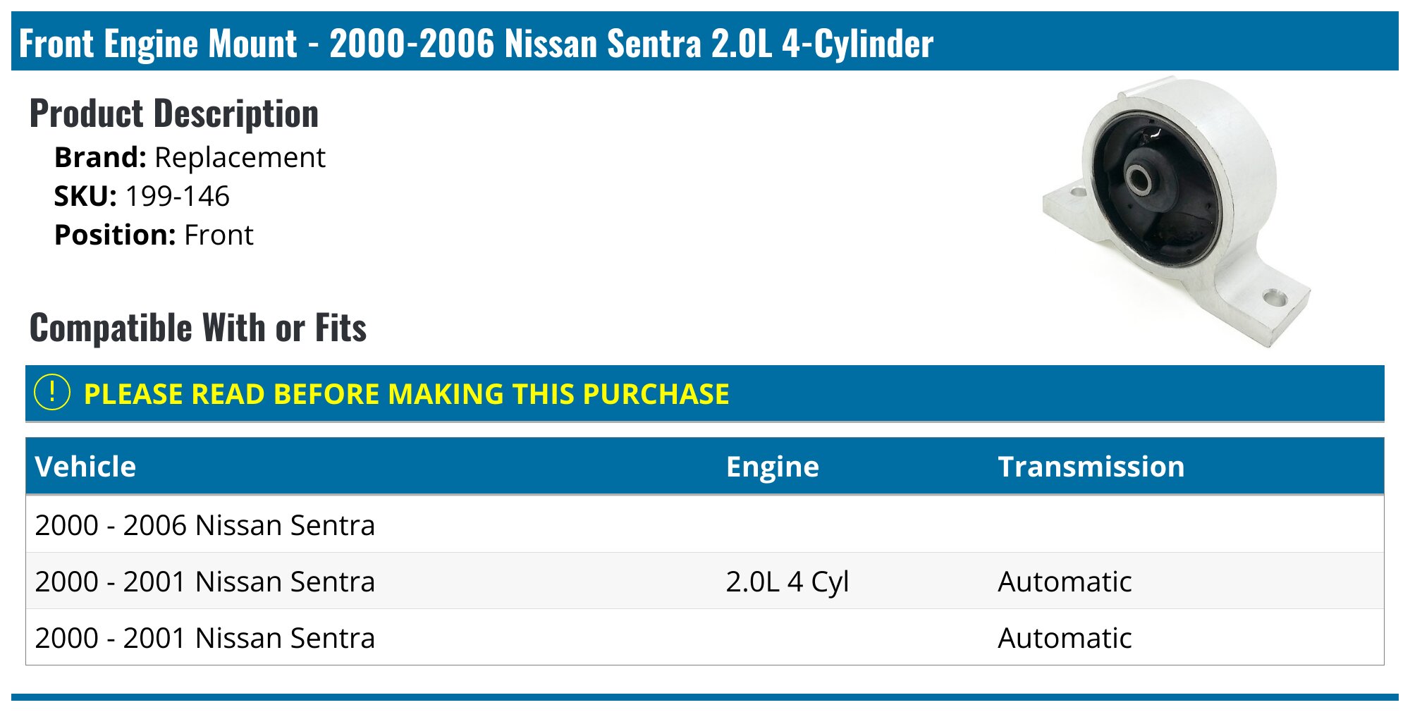 Engine Motor Mount & Trans Mount Replacement for Nissan 2000 2001 2002