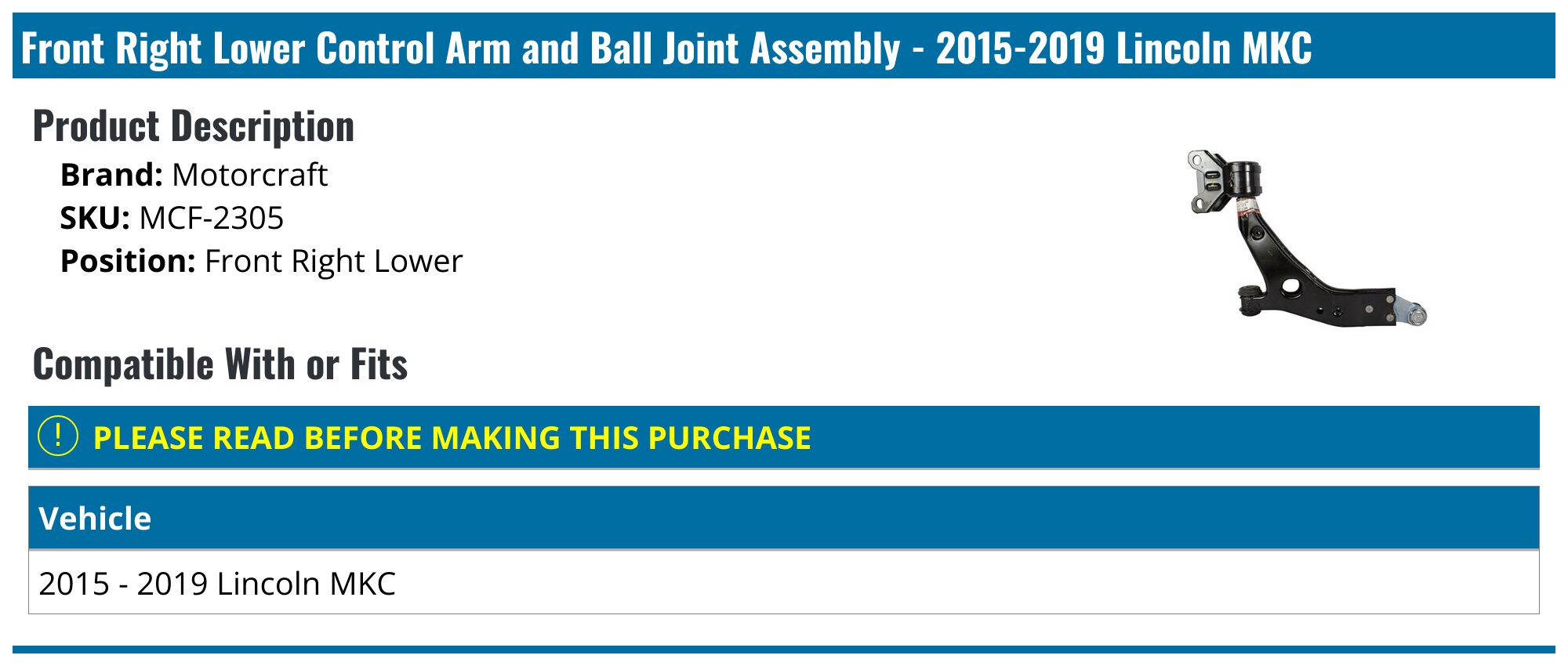 2x For Lincoln MKC 2015-2019 L4 2.0L 2.3L Front Lower Control