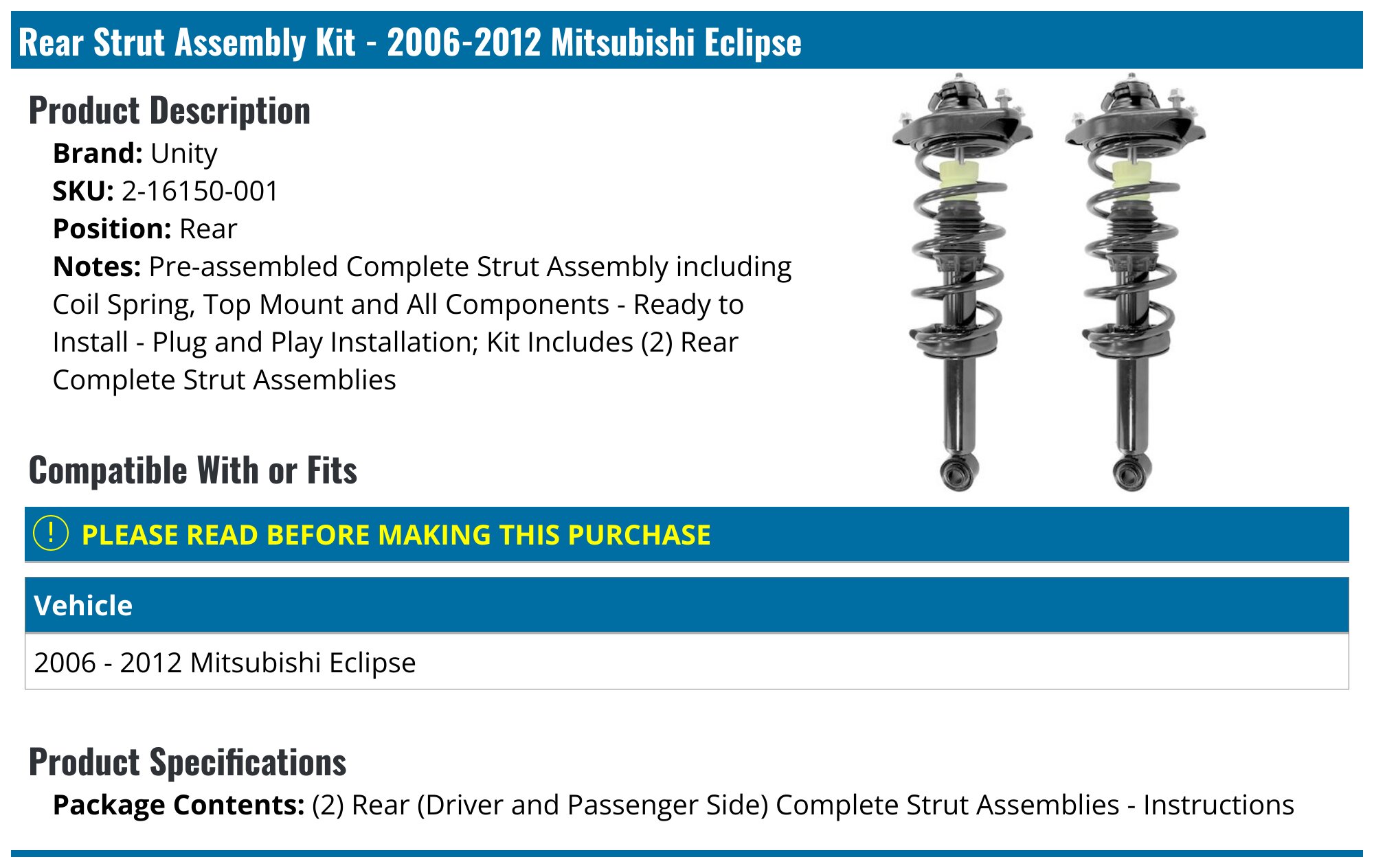 New Suspension Strut and Coil Spring Kit for Eclipse