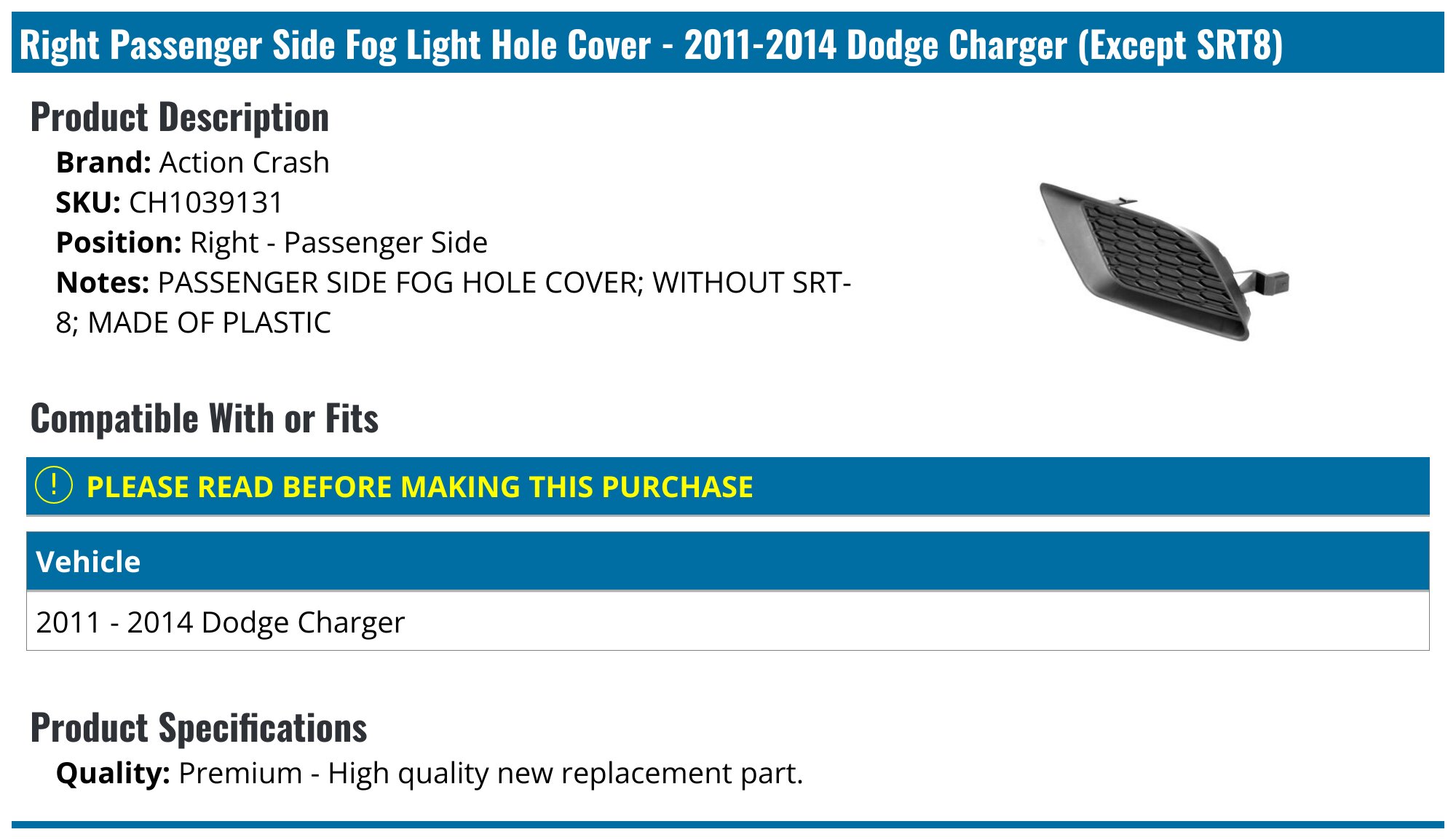 Dodge Charger Fog Light - Fog Lights - Action Crash Replacement Eagle Eyes  Depo DIY Solutions Replacement AP API Spyder - 2020 2021 2013 2023 2018  2015 2007 2006 20 21 13 23 18 15 07 06