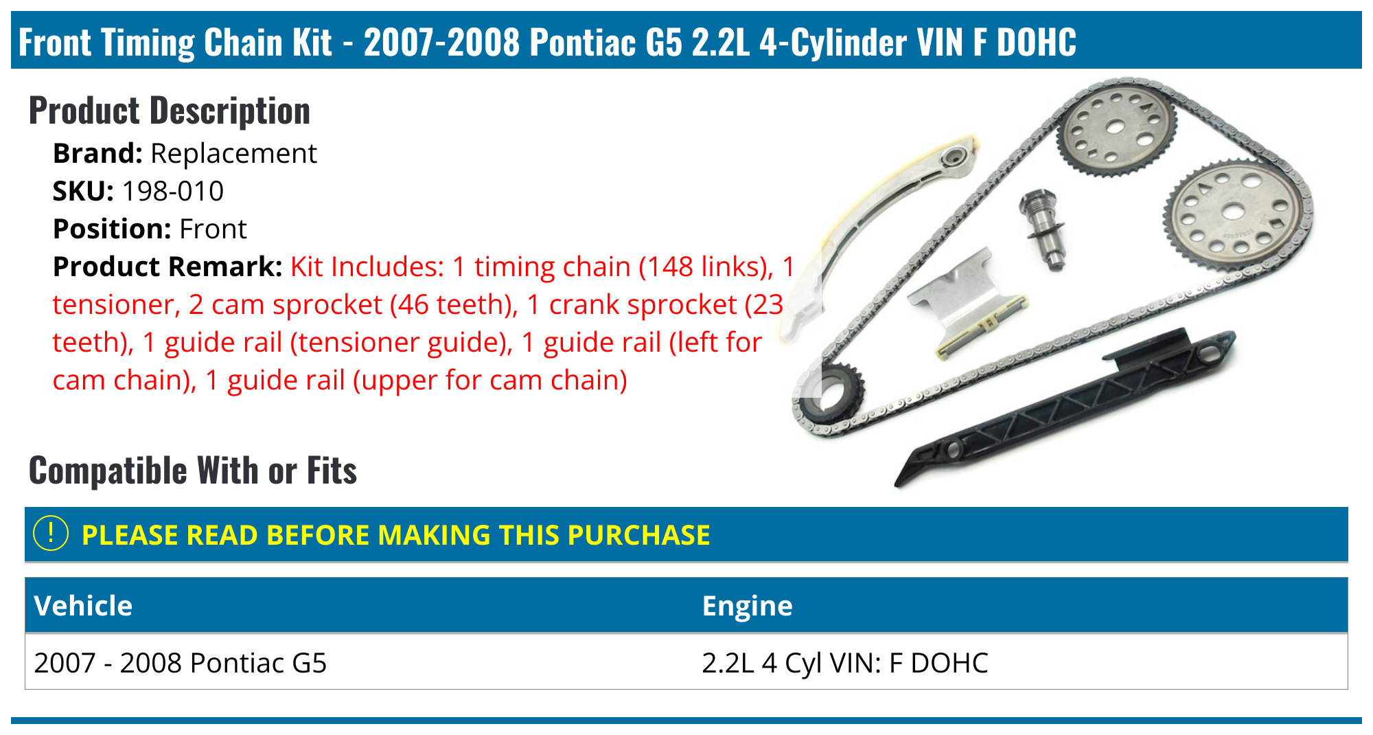 20072008 Pontiac G5 Timing Chain Replacement 198010 Front