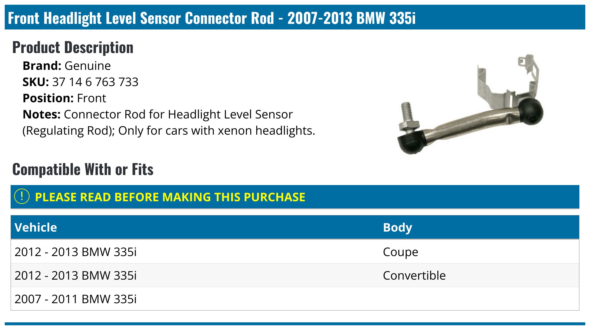 thumbnail image 2 of Genuine BMW Pair Front & Rear Headlight Level Sensor Connector Rods For E46 E85 2 of 6