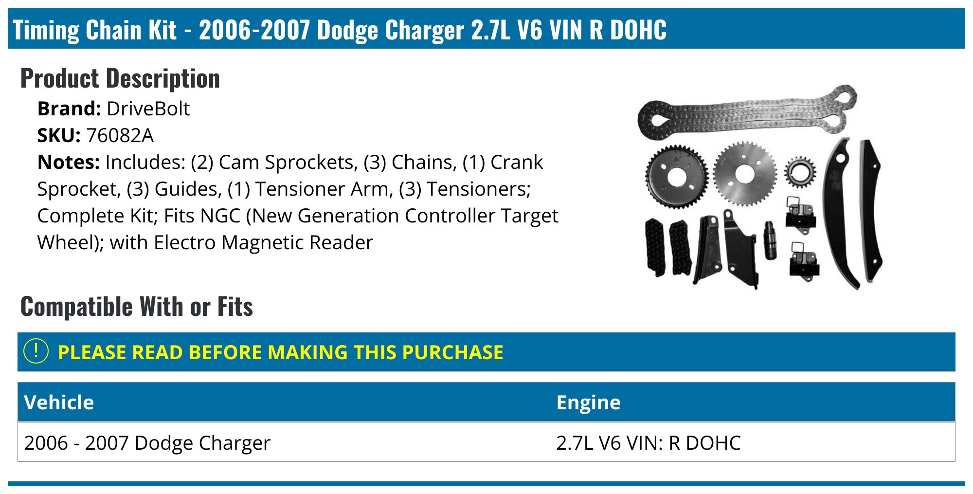 20062007 Dodge Charger Timing Chain DriveBolt 76082A