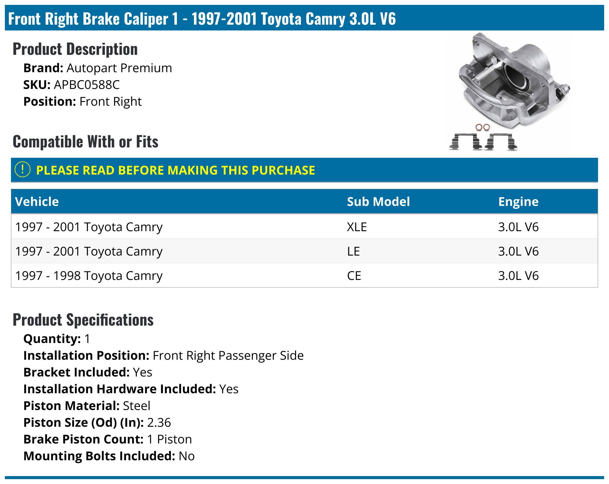 Front Left & Right Brake Calipers With Brackets For Toyota RAV4 2001-2005 (L4 2.0L/2.4L)