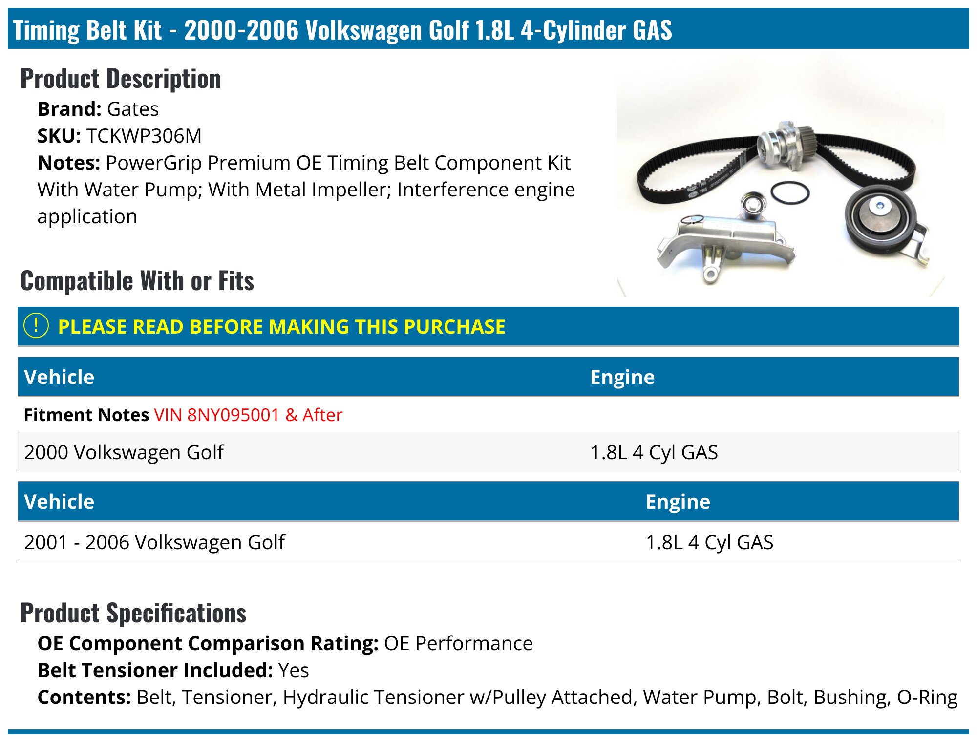 Dayco WP286K1C Timing Belt Kit With Water Pump