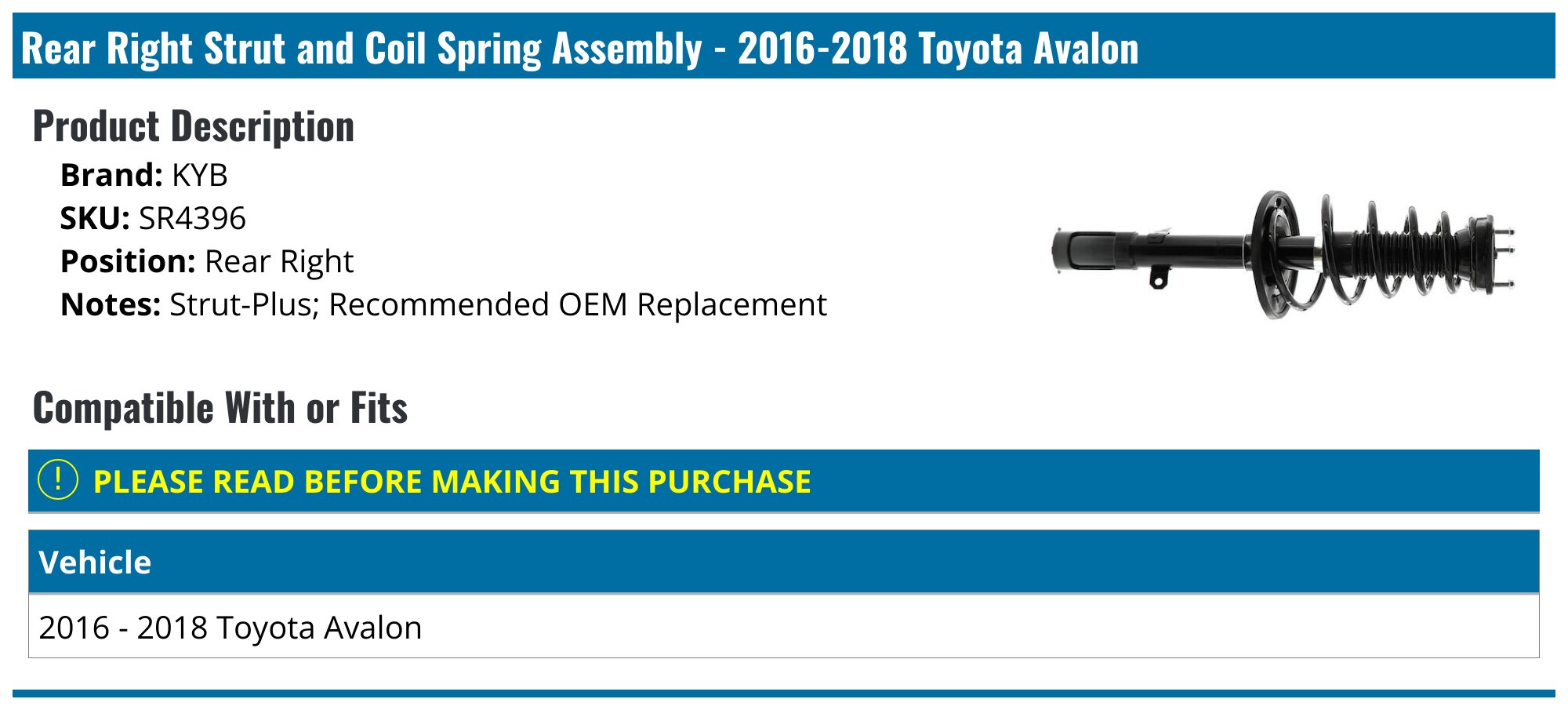 AM Autoparts Rear Right Strut & Spring Assembly For Toyota Camry, Avalon, Lexus ES350 (2006-2012)