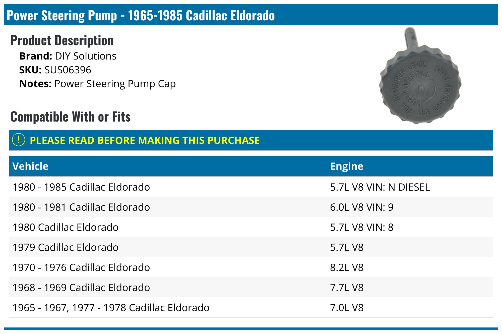 19651985 Cadillac Eldorado Power Steering Pump DIY Solutions