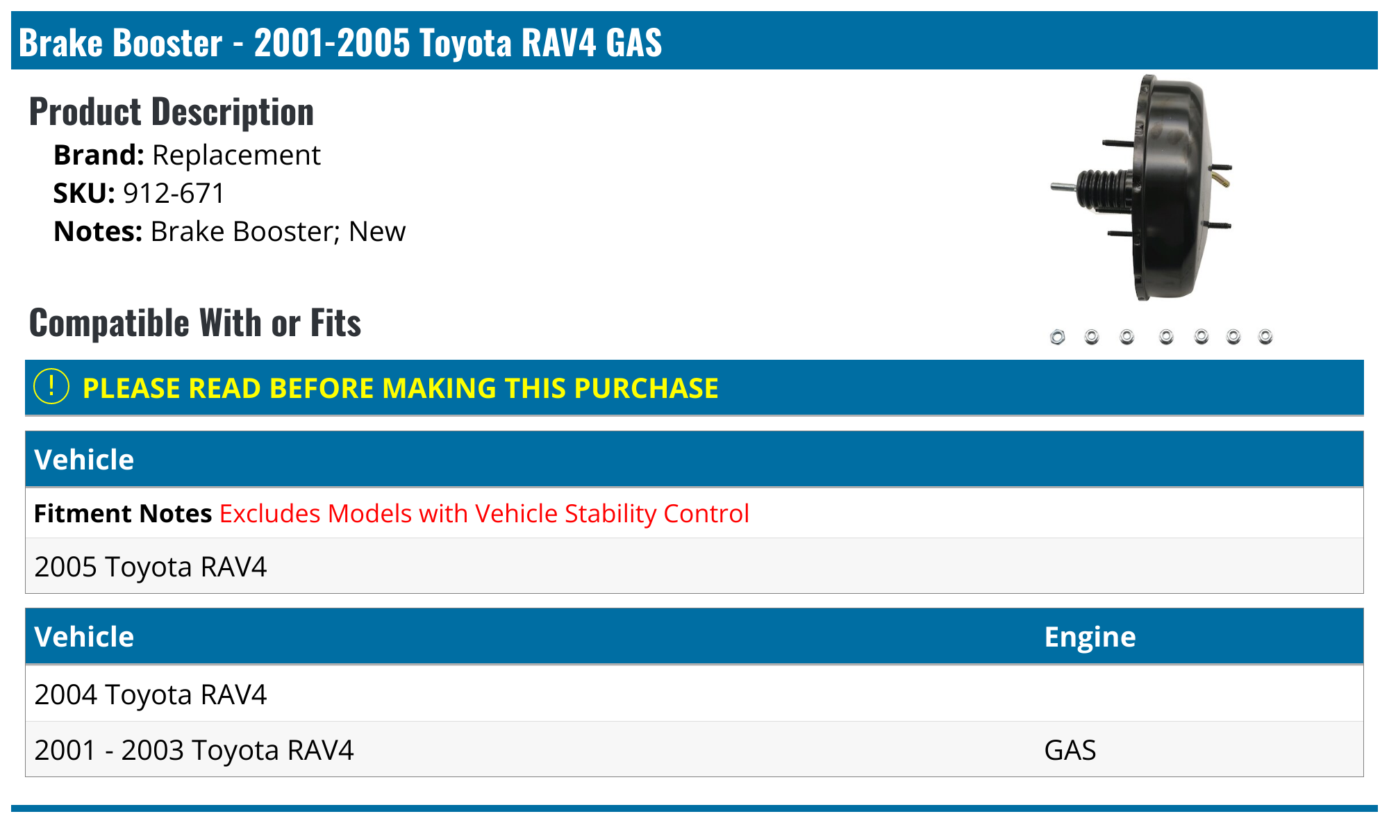 20012005 Toyota RAV4 Brake Booster Replacement 912671