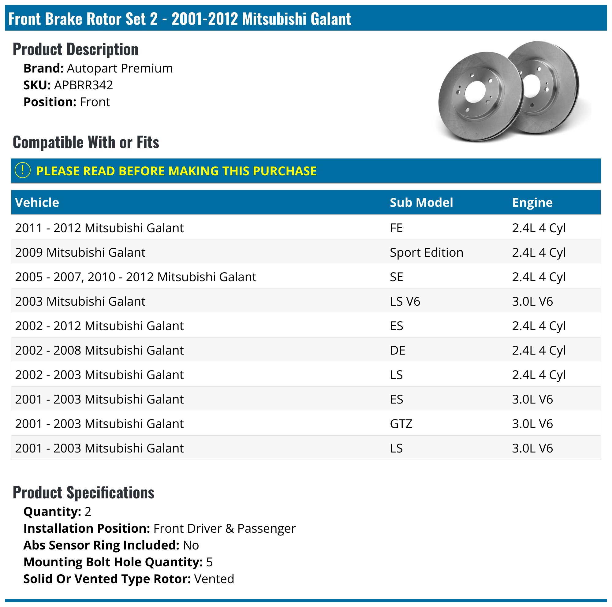 Pair Rear Disc Rotors+Brake Pads 262mm for Kia Cerato Koup YD 2015-2021