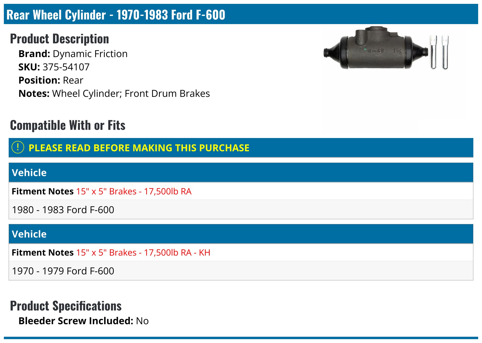 Las Mejores Ofertas En Cilindros De Rueda Centric Parts Para Ford F600