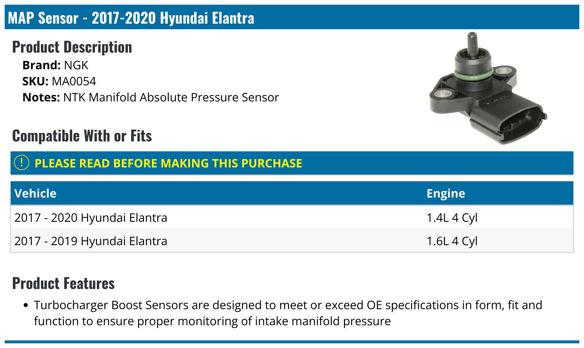 New MAP Sensor Fits For 2011-2020 Genesis G90 Hyundai