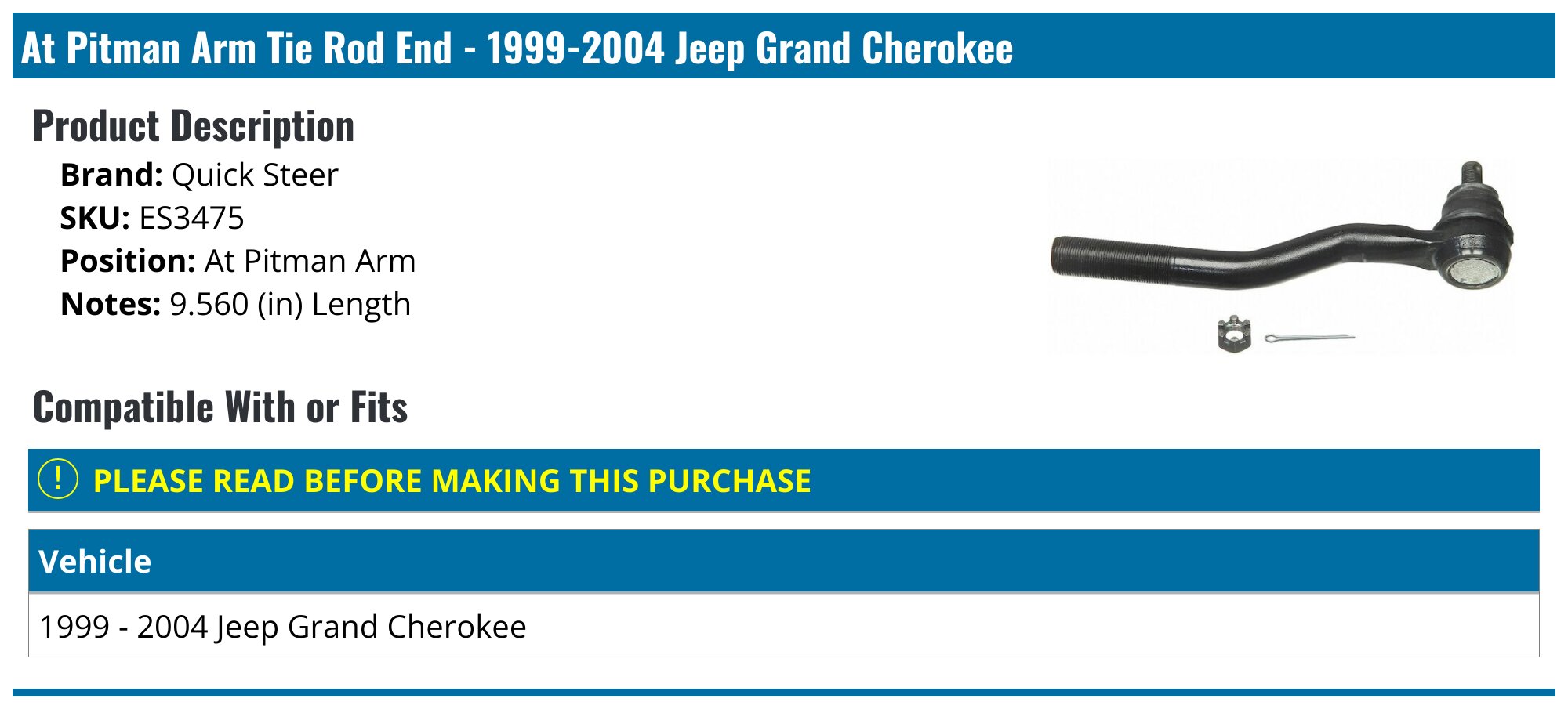Front Inner Tie Rod End For Jeep Grand Cherokee 1999-2004 – Detroit Axle ES3475