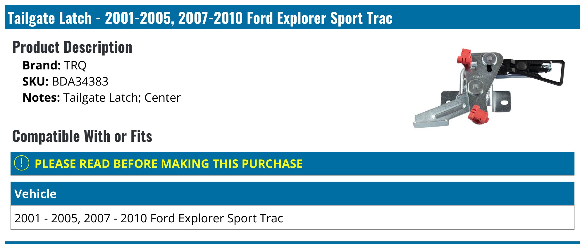 OEM Ford Tailgate Molding Cap Cover – 2007-2010 Explorer Sport Trac (Black, Textured) 7A2Z-7840602-BA