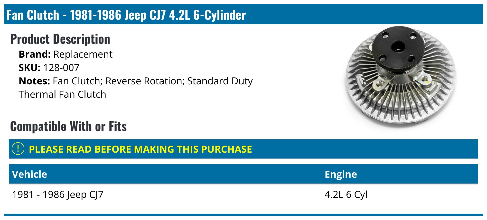 Jeep CJ7 Fan Clutch - Fan Clutches - AC Delco Replacement Four