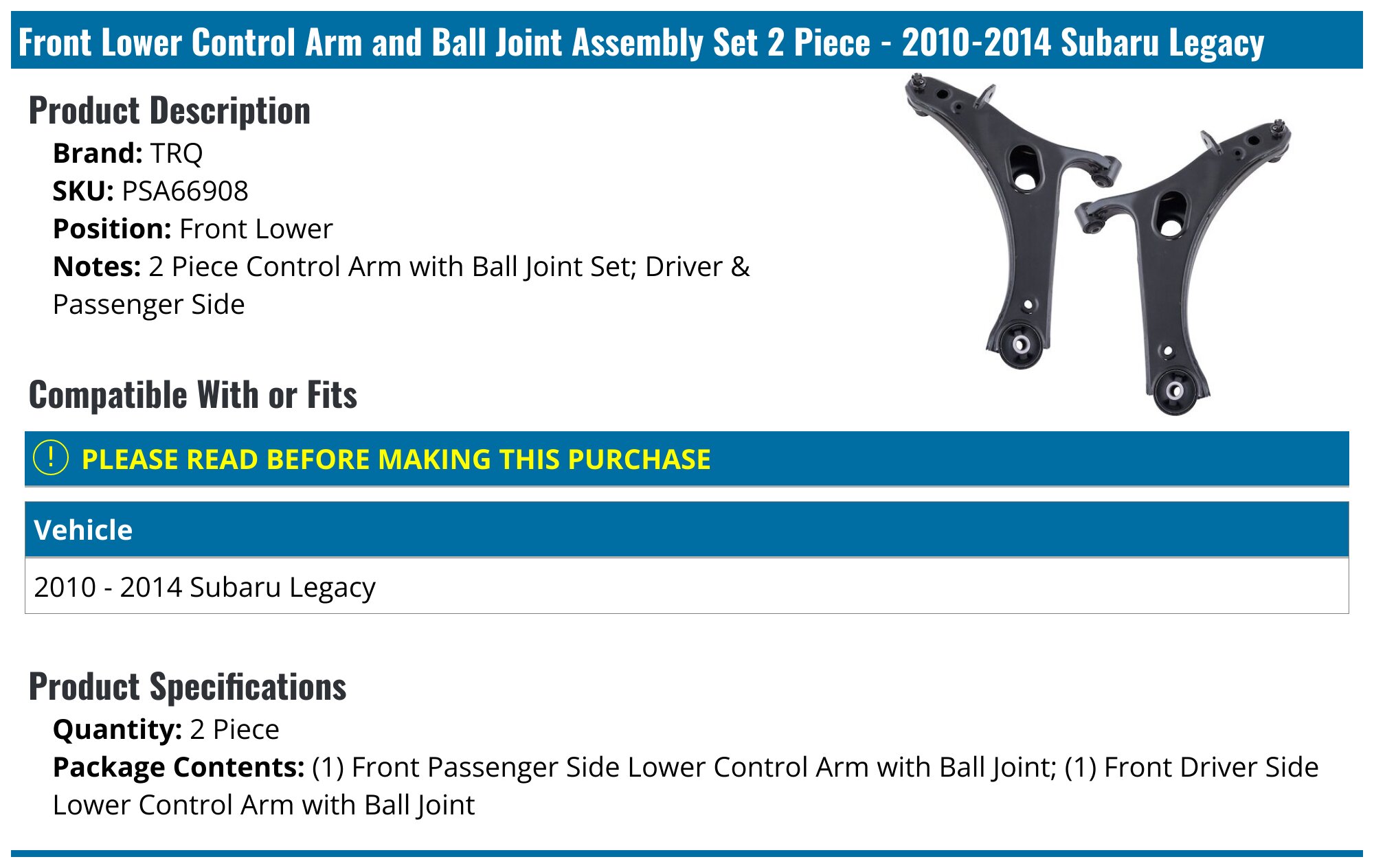 TRQ Front Lower Control Arms With Ball Joints & Sway Bar Links - Suspension Kit Set Of 4 For Nissan Versa