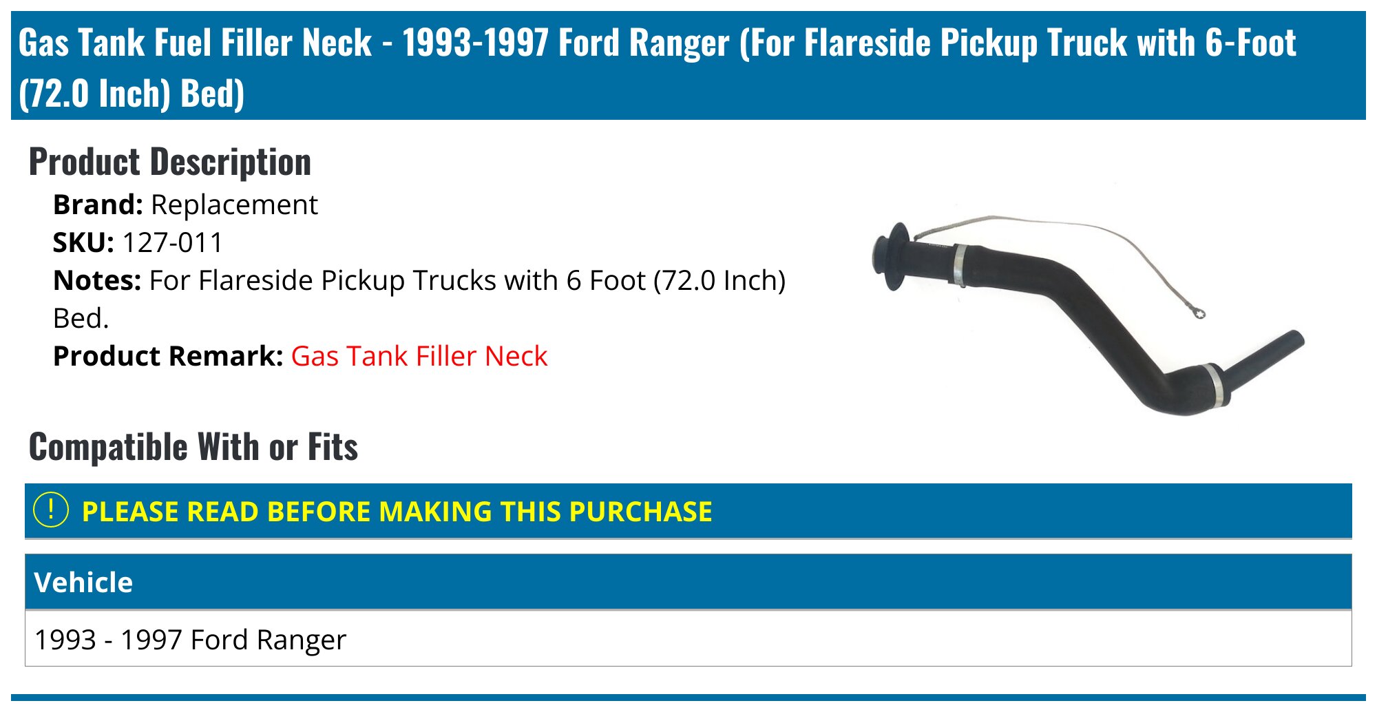 19931997 Ford Ranger Fuel Filler Neck Replacement 127011