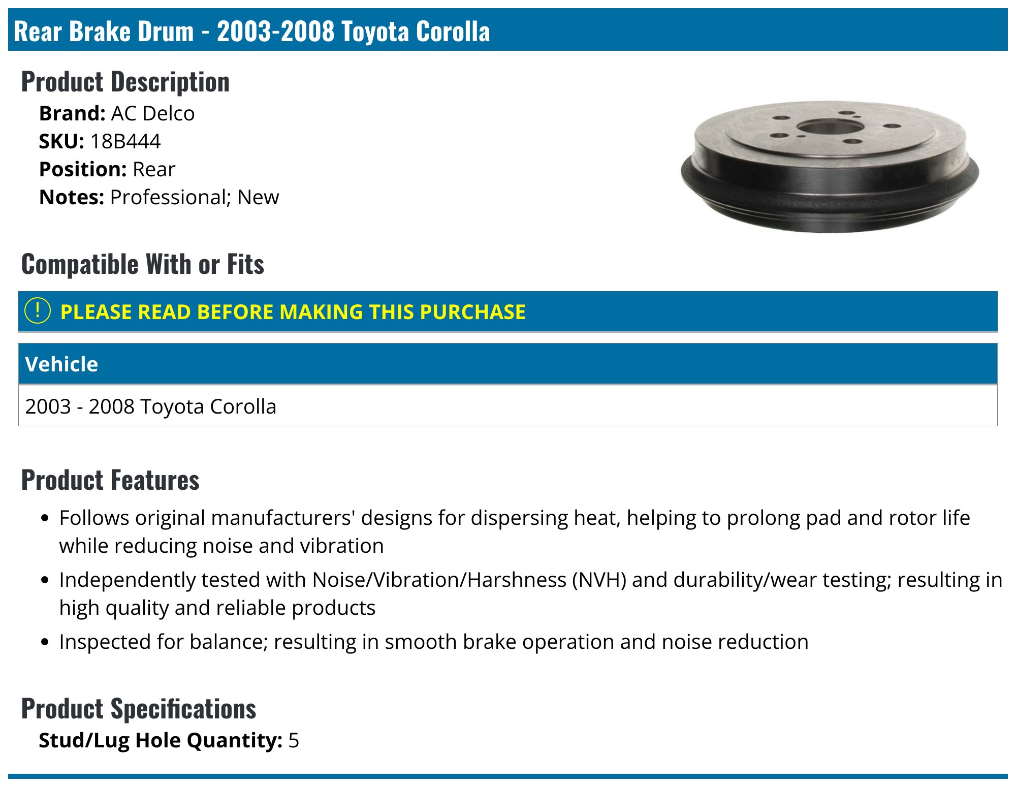 Brand New OAS Rear Left & Right Wheel Cylinders For 2003-2008 Toyota Corolla