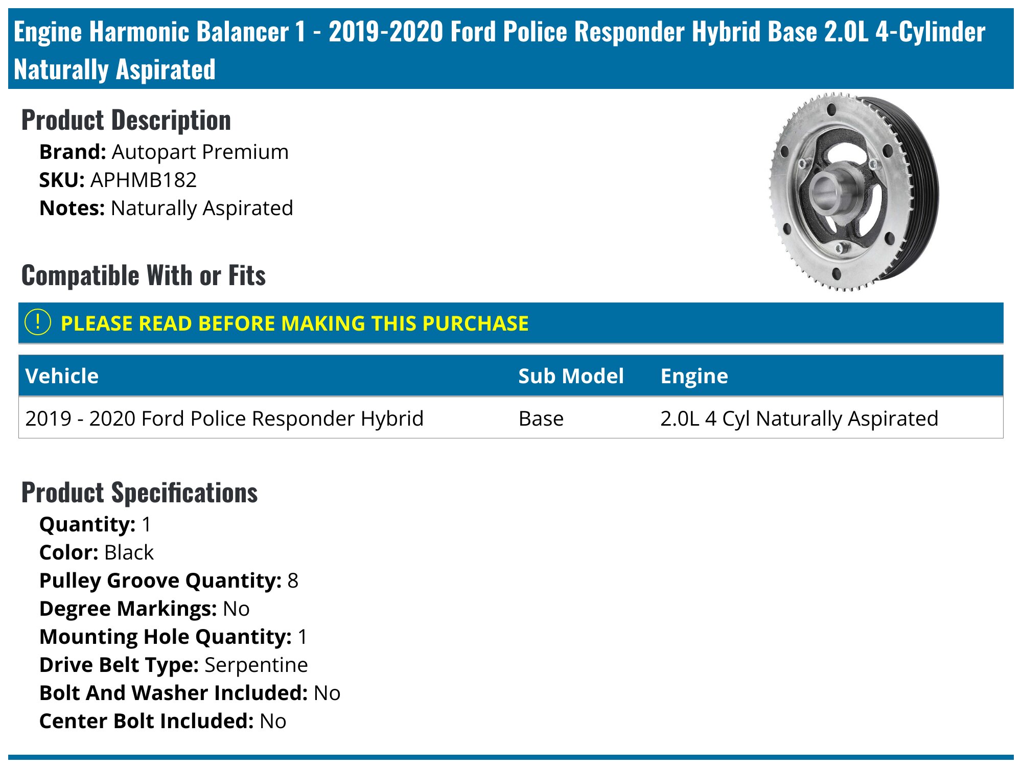 2019-2020 Ford Police Responder Hybrid Engine Harmonic Balancer ...