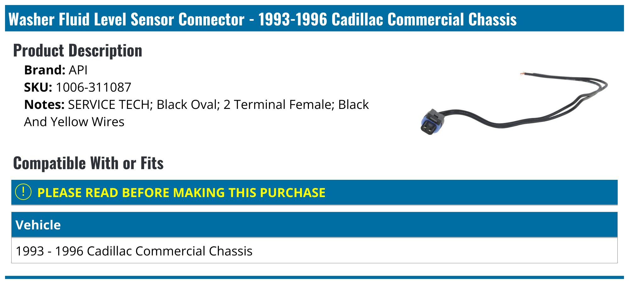 1993-1996 Cadillac Commercial Chassis Washer Fluid Level Sensor ...